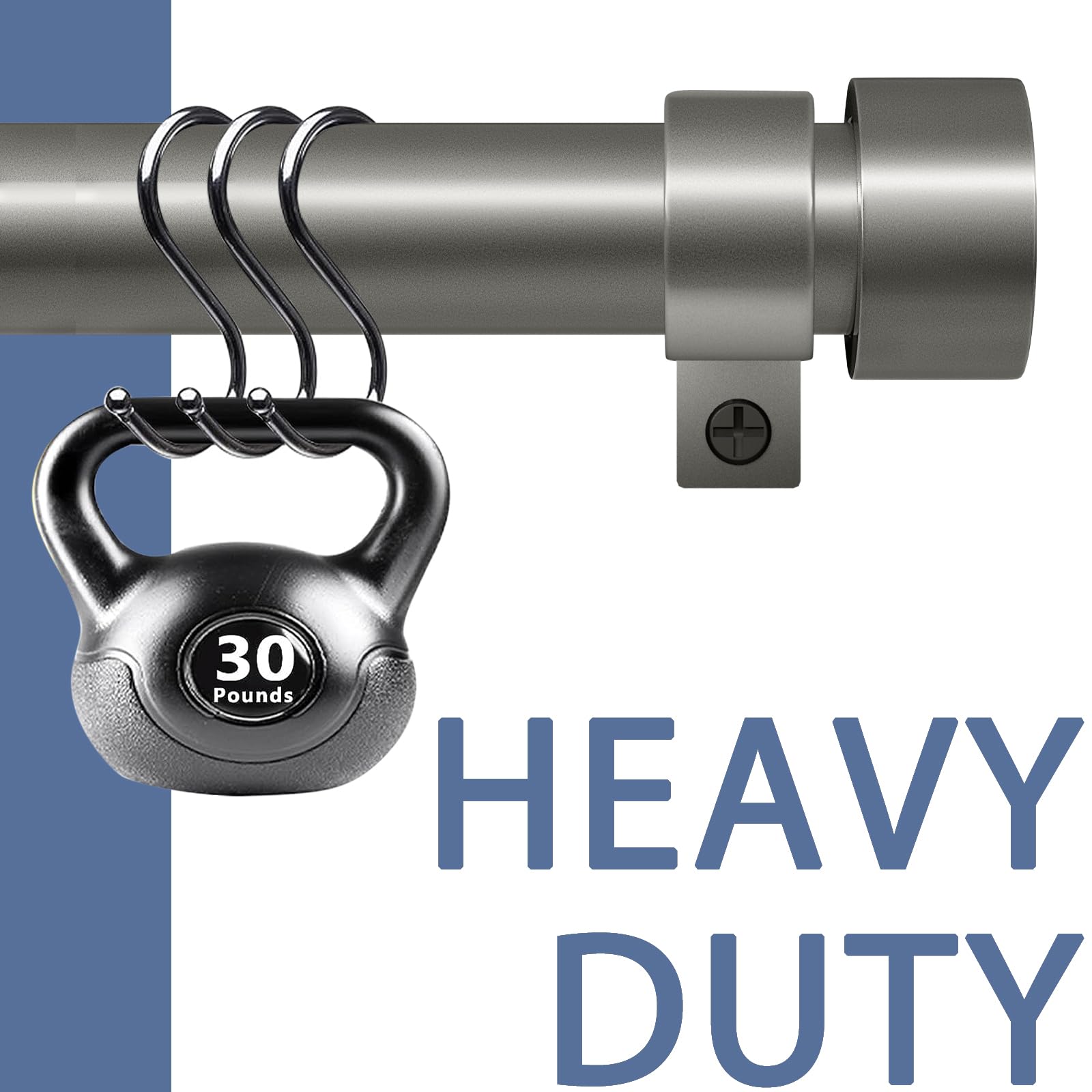 Zeerobee Curtain Rods for Windows 66 to 120, 1 Inch Grey Curtain Rod Set, Heavy Duty Drapery Rods with Adjustable Curtain Rods, Outdoor Modern Curtain Rod with Simple End Caps, 32"-120", Grey