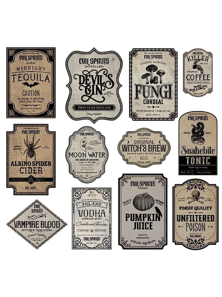 Woteg 1 2 Halloween Wine Bottle Labels - Decoration Accessories - Spooky Fun Drink Stickers - Glass Decals, Halloween Table Decorations, Housewarming Wine Bottle Labels, Halloween Wine Bottle Decor