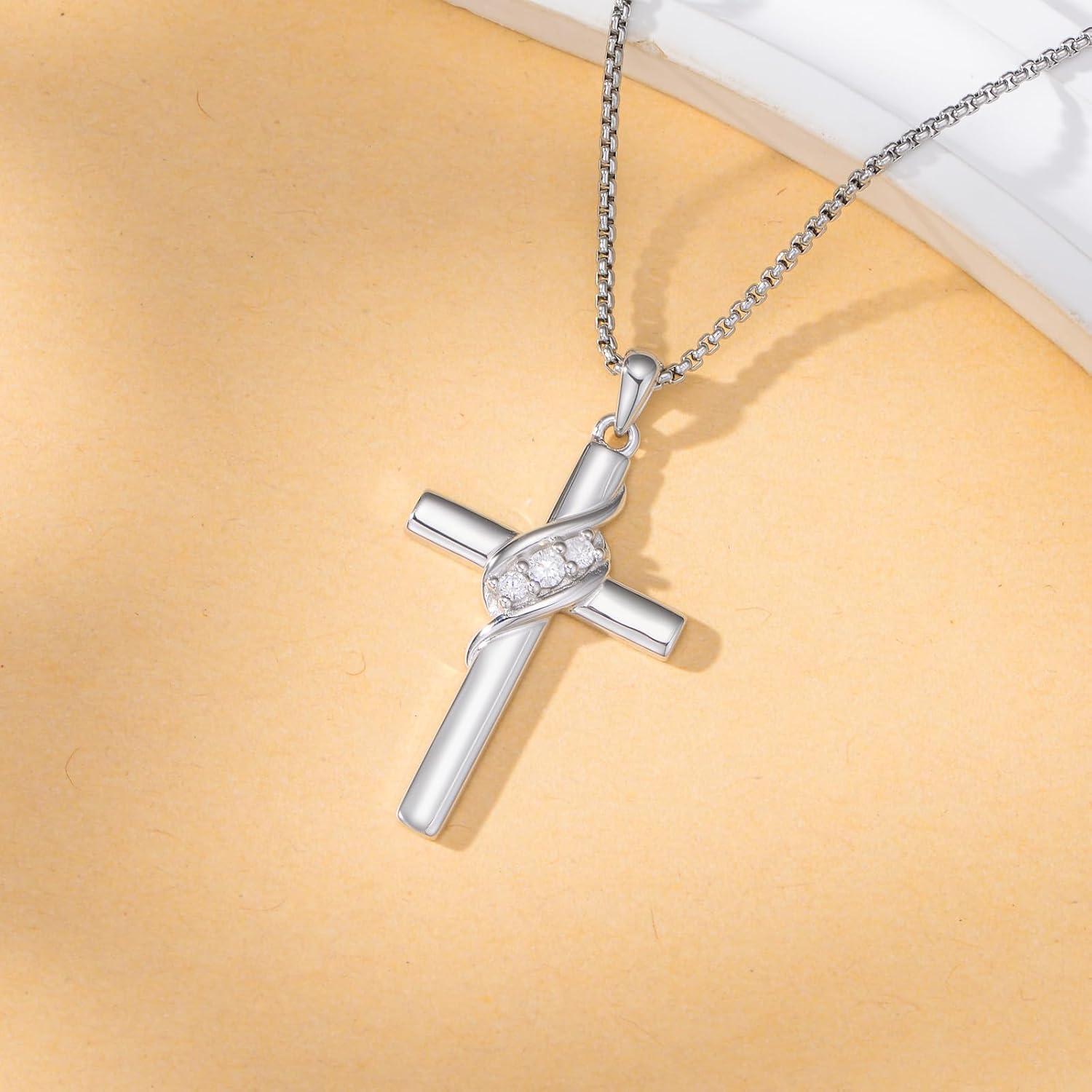 Cross Birthstone Necklace for Women 925 Sterling Silver Cross Pendant Christian Religious Jewelry Birthday Christmas Gifts for Her/Wife/Mom/Girlfriend - Image 2