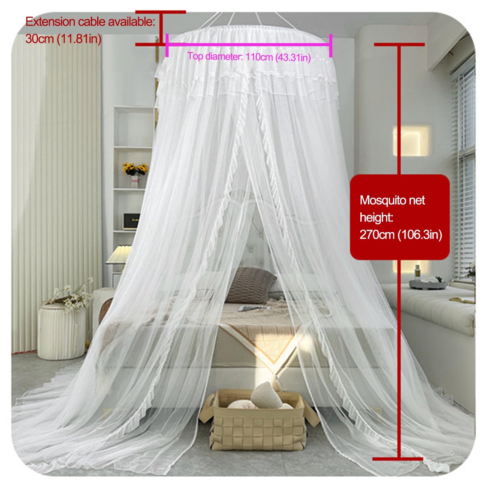 SARKEY Transparenter Netz Kuppel Bettvorhang,Hängende Bettnetzabdeckung Für Schlafzimmer,Prinzessinnen Baldachin,luxuriöse Spitze,Erwachsene,Hochzeit Dekoration(Lotus Root pink)