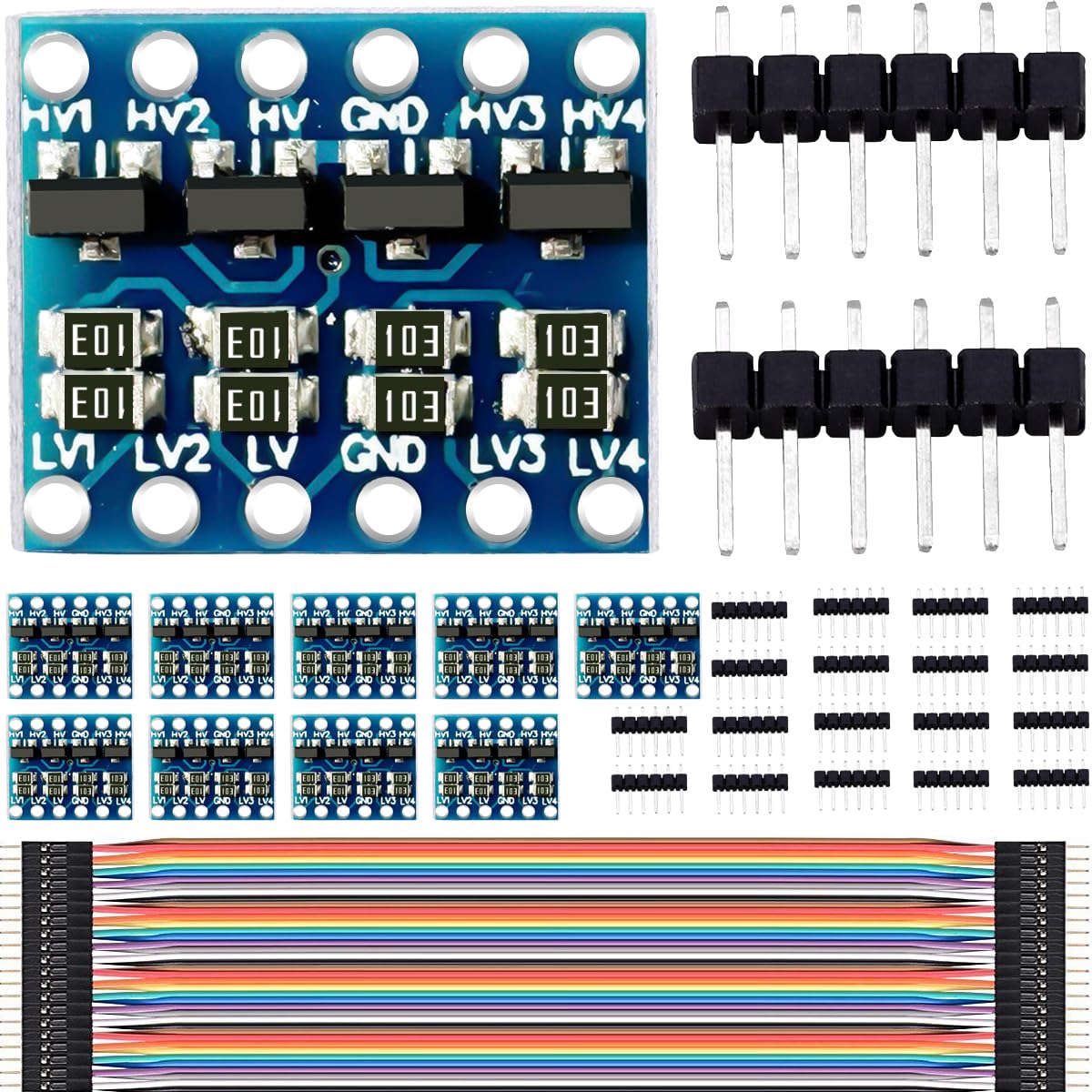 DAOKAI 10PCS IIC I2C Logic Level Converter 4 Channels Bi-Directional Level Voltage Module 3.3-5V Shifter for Arduino, with Dupont Cable