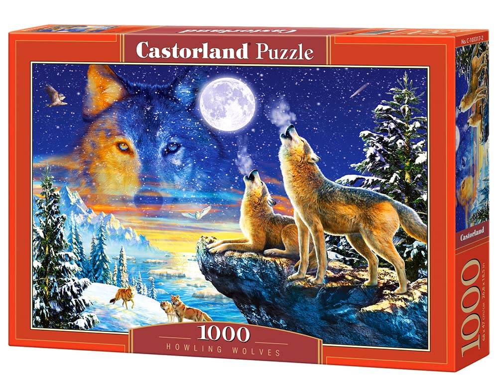 1000 Piece Jigsaw Puzzle, Howling Wolves, Animals, Night scene, Moon, Adult Puzzle, Castorland C-103317-2