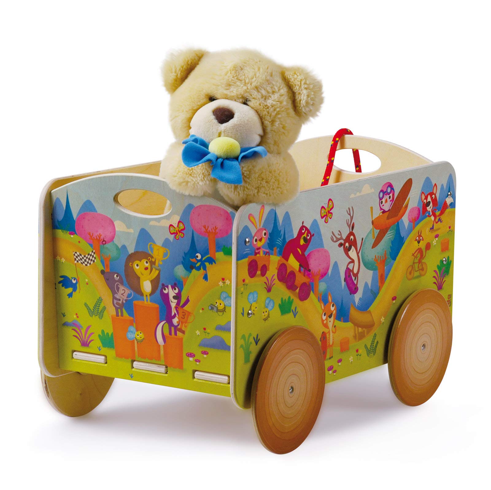 DidaThe Forest Race, Pull Out Wooden Trolley, Toy Trolley with Wheels for Children 2 3 4 Years, Montessori Method Learning and Fun Games
