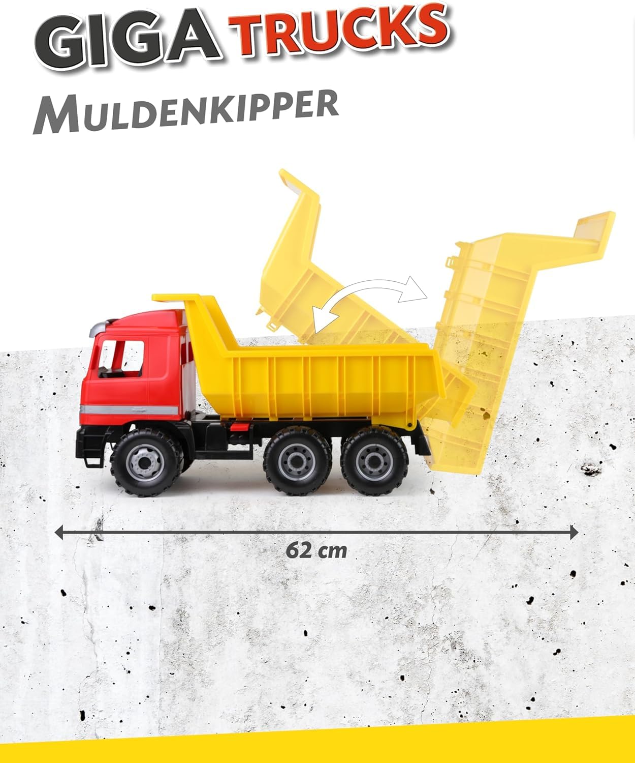 Lena - 02031 – Riesen Muldenkipper Mercedes-Benz Actros, Kipplaster ca. 63 cm mit 3 Achsen und verriegelbarer Kippmulde, robuster Baustellen-LKW für Kinder ab 3 Jahren