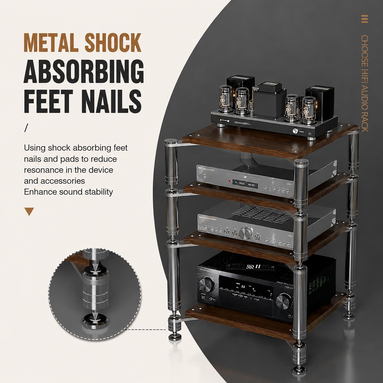 Rack Audio HiFi 1/2/3/4 Livelli, Supporto Amplificatore in Inox 304