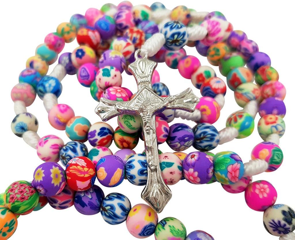 TALISMAN4U Multicolor Polymer Beads CATHOLIC ROSARY NECKLACE First Communion Christmas Religious Gift - Image 5