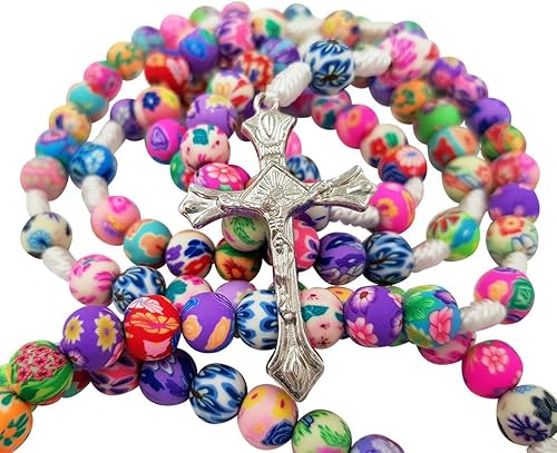 Vista 5 de TALISMAN4U Cuentas de polímero multicolor rosario católico collar primera comunión Navidad regalo religioso, Fimo arcilla polimérica, resina