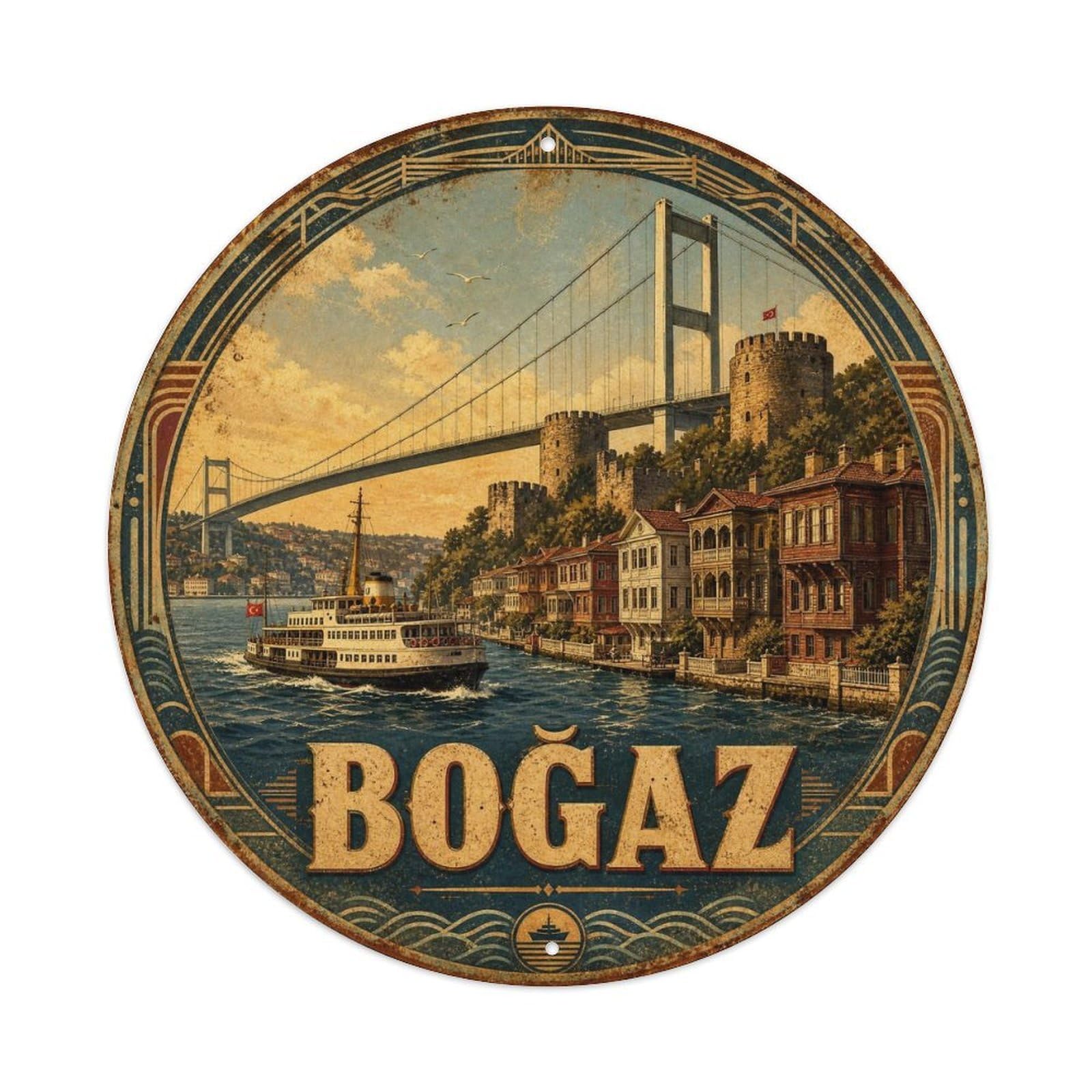 Bosphorus Istanbul Nature Turkey Weathered Vintage Metal Tin Sign