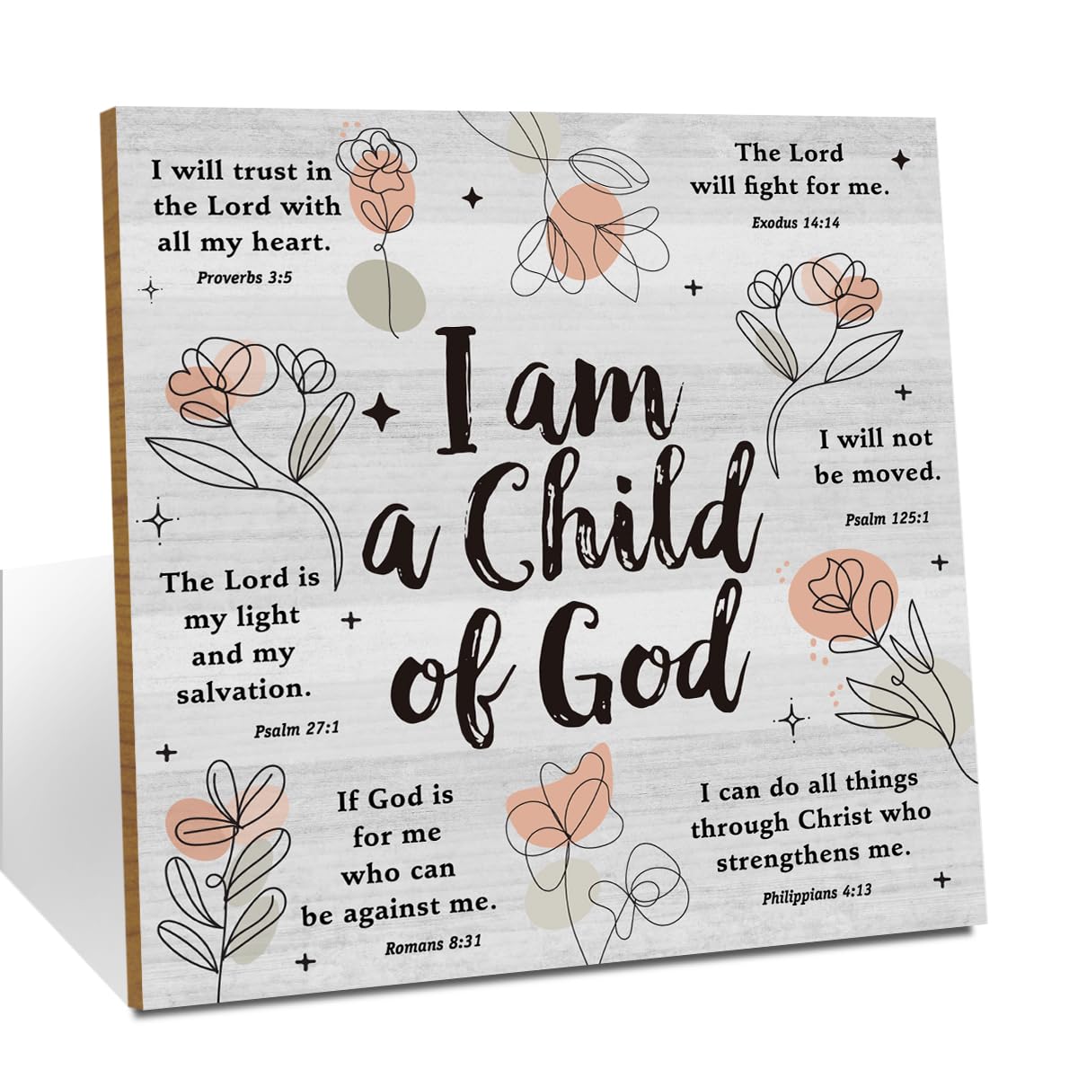 Bible Verse Scripture Desk Decor Desk Accessories Rustic Wood Sign, Inspirational Christian Religious Wooden Plaque with Metal Holder for Home