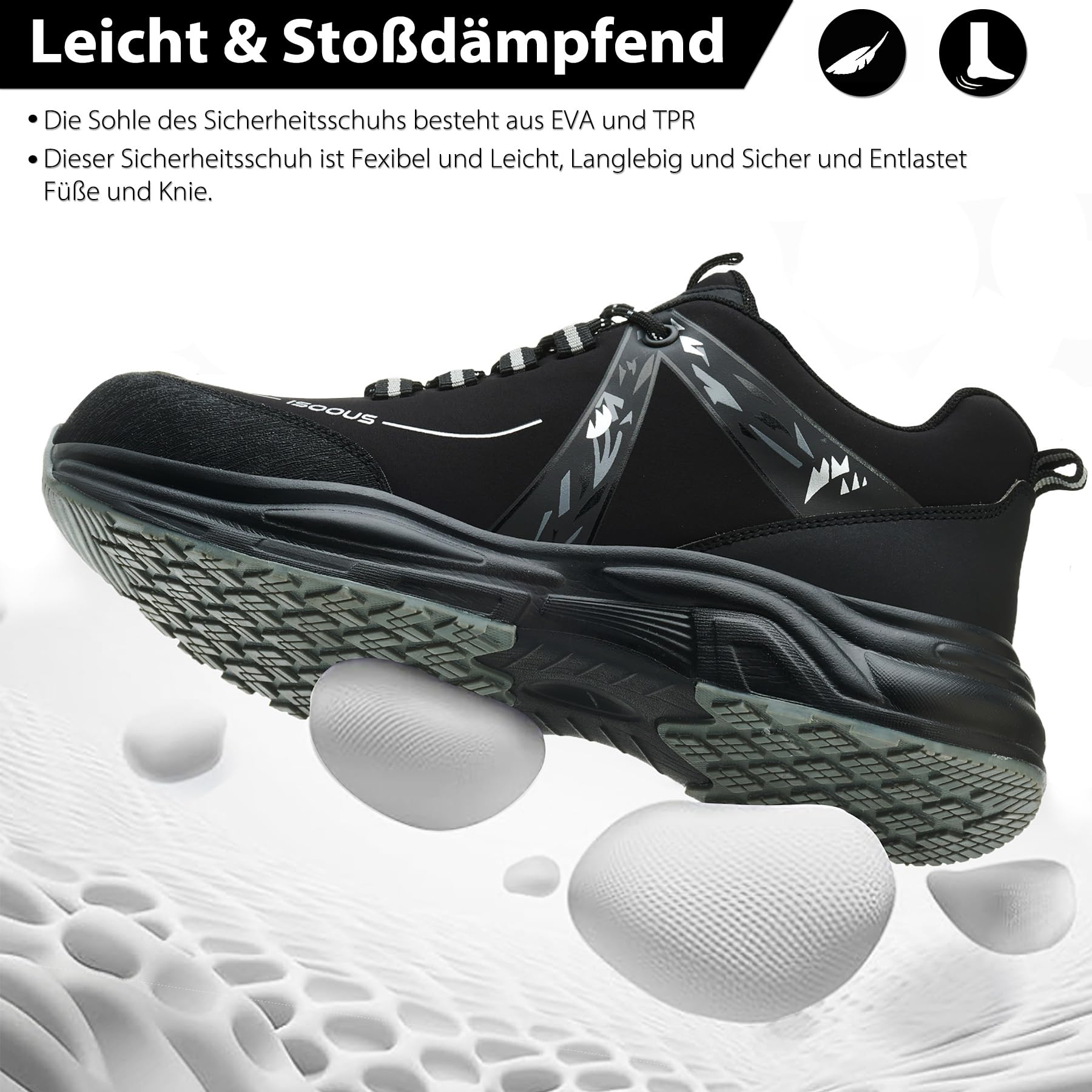 ISOOUS Arbeitsschuhe Herren Damen Sicherheitsschuhe Leicht rutschfest Stahlkappenschuhe Atmungsaktiv Bequem Schutzschuhe