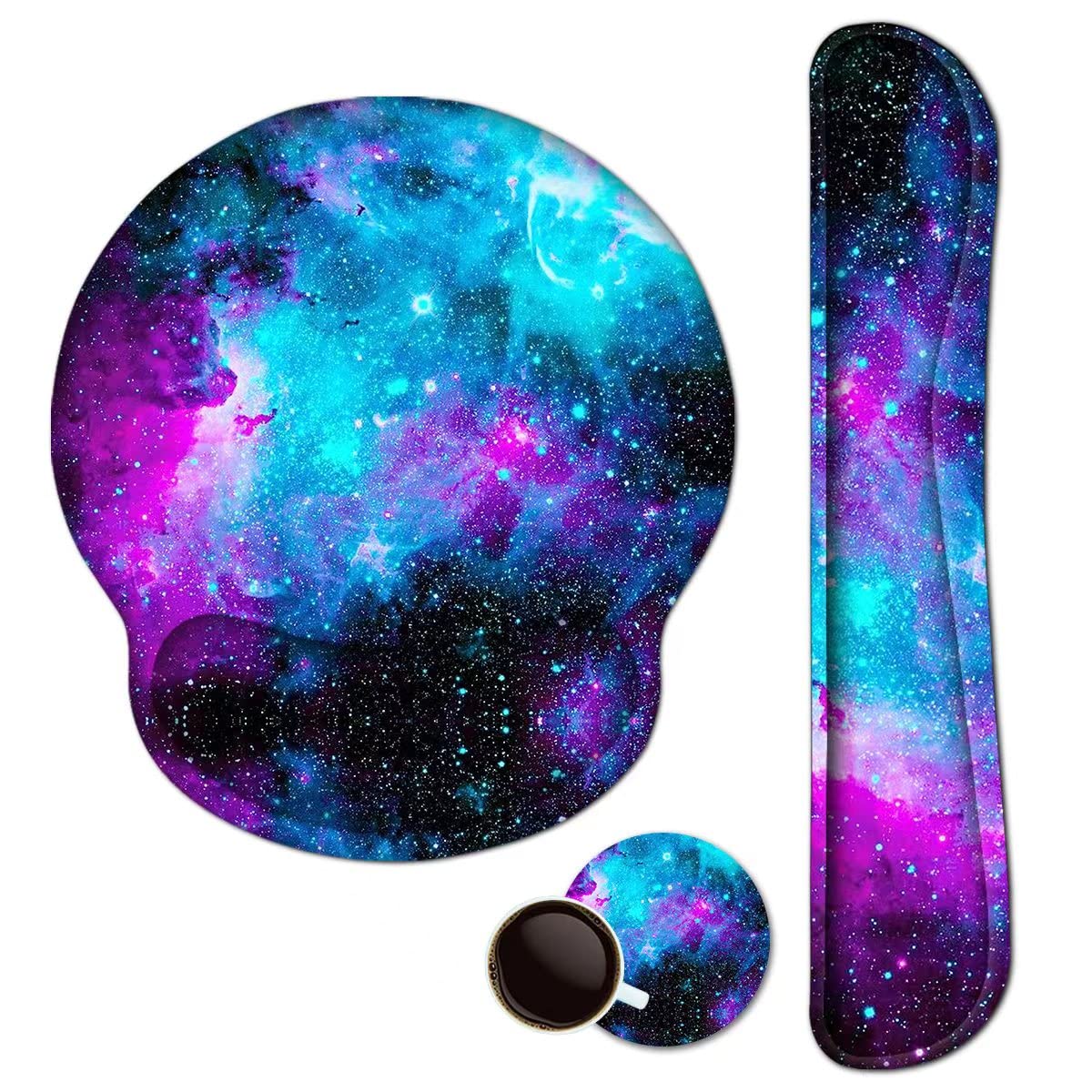 Mouse Pad Keyboard Wrist Rest, Gel Non Slip Rubber Wrist Support Rest Mouse Pad for Home Office, Computer, Laptop, Typist, Gamer, Soft Cushion Mousepad with Memory Foam Ergonomic -Nebula Galaxy