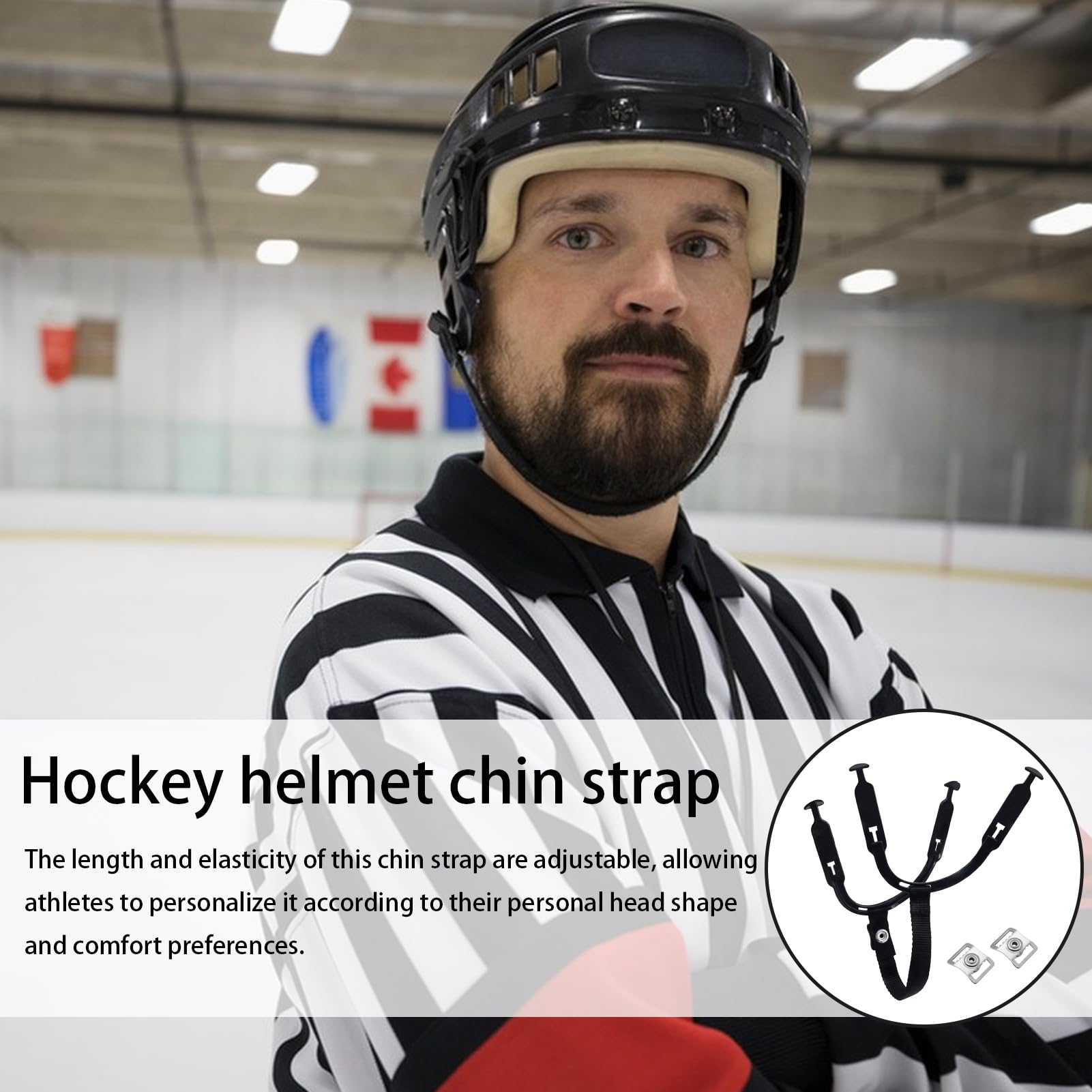 Mentonnière pour casque de hockey sur glace – 20 cm de remplacement pour casque de sport pour jeunes, longueur étanchéité réglables, construction caoutchouc nylon durable | Fixation sécurisée de