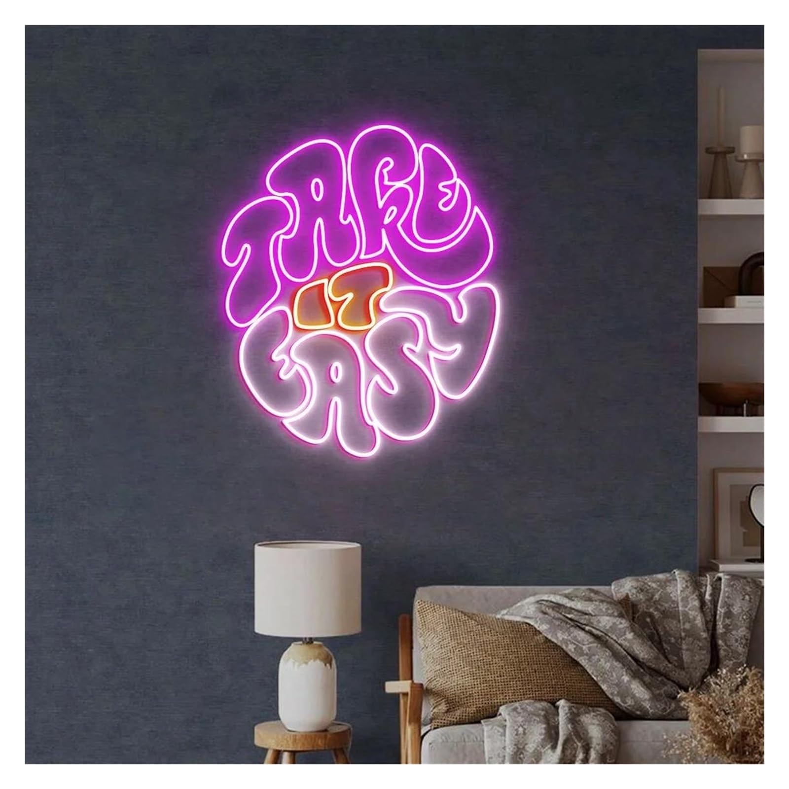 Neon Lights Take It Easy for neon Signs for Powered Adjustable Brightness Letter for Lights Suitable(B,30cmx30cm)
