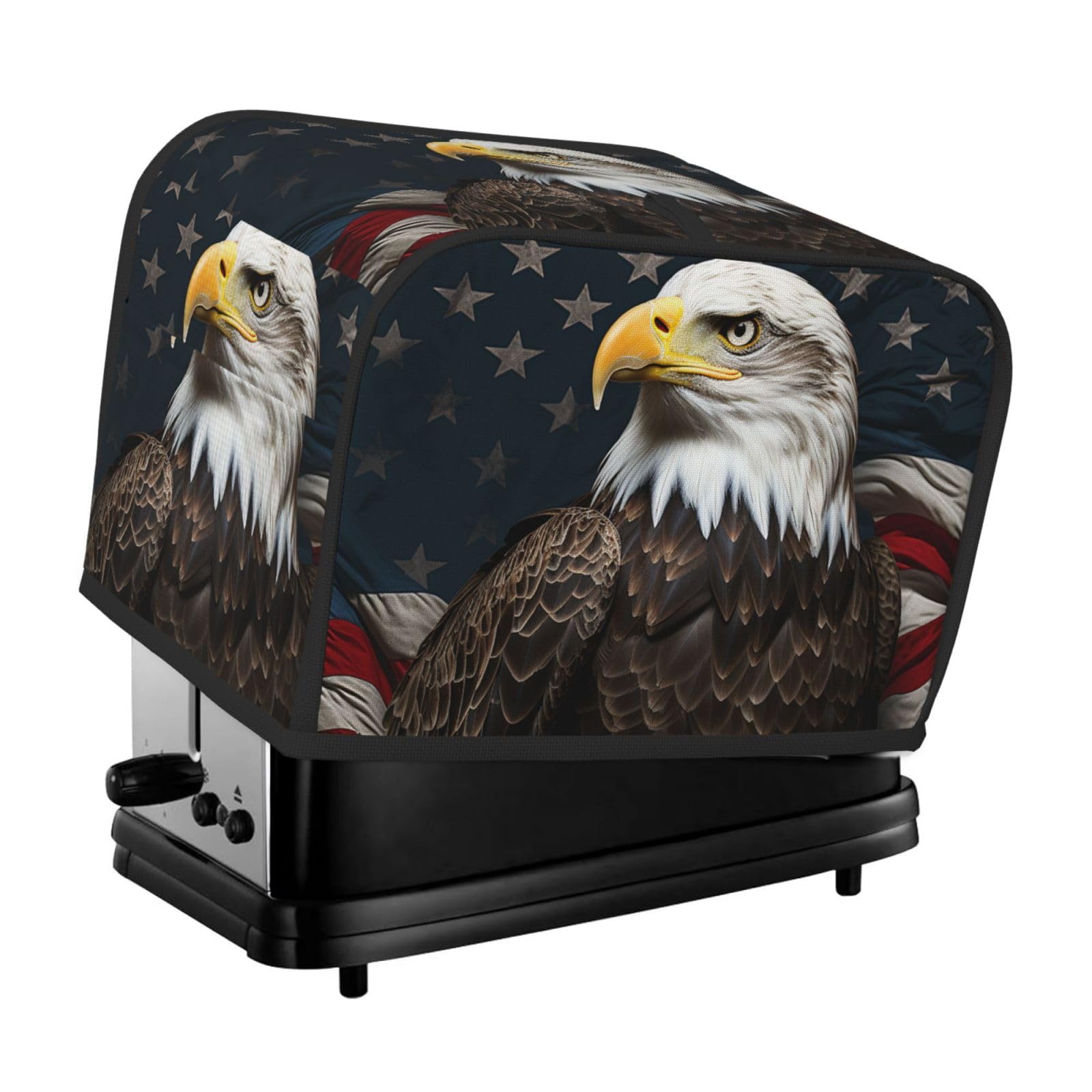 Fodpand Black Toaster Covers 2 Slice American Bald Eagle Bread Machine Cover Quilted Dustproof Toaster Cover Washable Bread Maker Protective For Kitchen Small Appliance