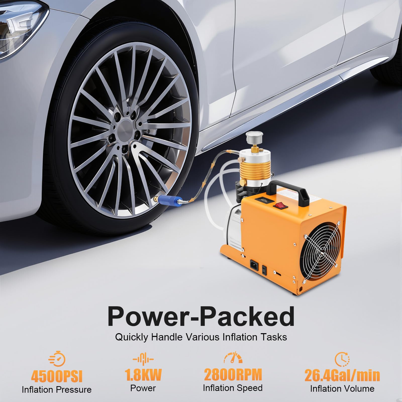 OUKANING Pompa professionale ad alta pressione 1,8 KW 30 MPA 100 l/min, raffreddata ad acqua con manometro per fucili ad aria compressa PCP, industriale, bombole a gas, pneumatici, inclusi pad