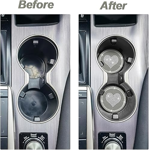 Miniatura 3 de zipelo Portavasos para automóvil con forma de corazón, 2 posavasos universales con diamantes de imitación de cristal, tapete antideslizante para