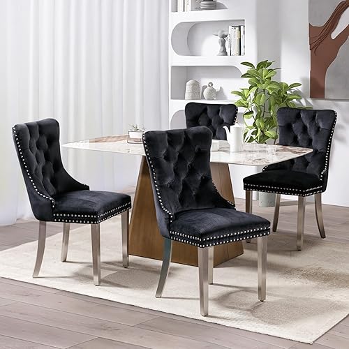 Miniatura 58 de SoarFlash Juego de 6 sillas de comedor de terciopelo, silla lateral de respaldo alto, silla lateral moderna tapizada de alta gama con capitoné y