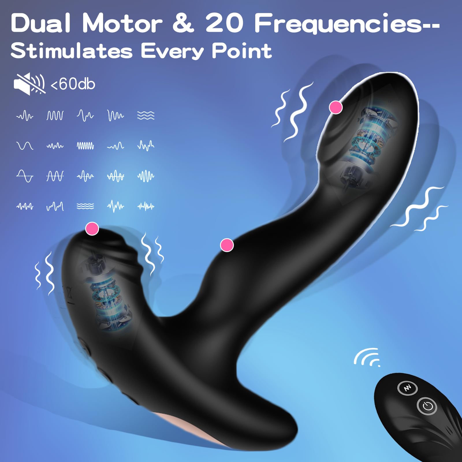 Vibratore della prostata con telecomando, 20 modalità di vibrazione, sextoy portatile per uomini, stimolatore/forma del punto G, vibramasser per donne/coppie