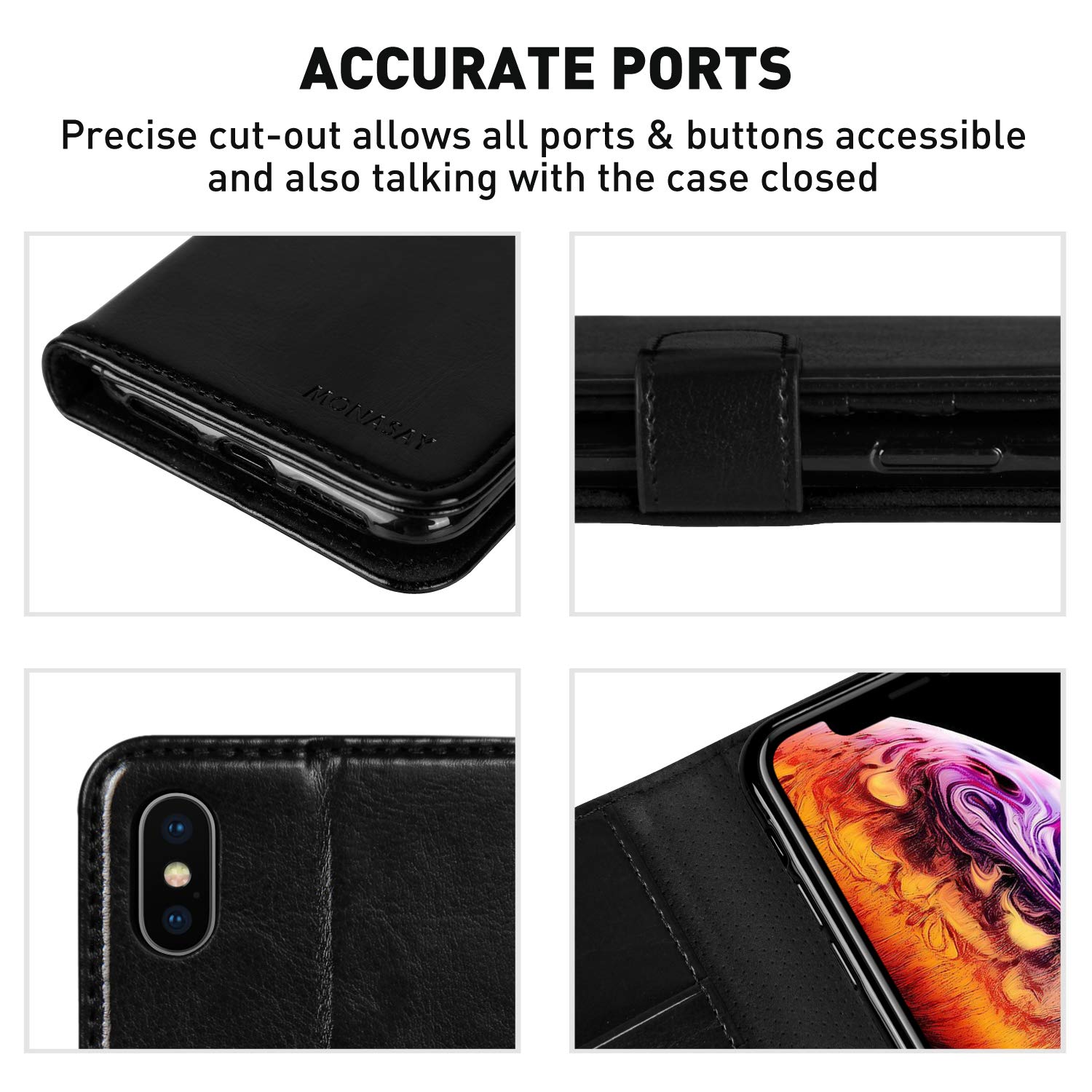 MONASAY Custodia iPhone 11 6,1 Pollici, Cover iPhone 11, Custodia in Pelle Magnetica Libro Flip Antiurto Portafoglio [Supporto Stand][Pellicola Protettiva Gratuita] con Porta Carte, Nero