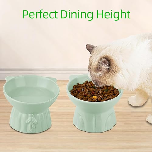 Miniatura 6 de Paquete de 2 cuencos elevados para gatos, platos elevados de cerámica para alimentos y agua para gatos, diseño extra ancho y poco profundo,