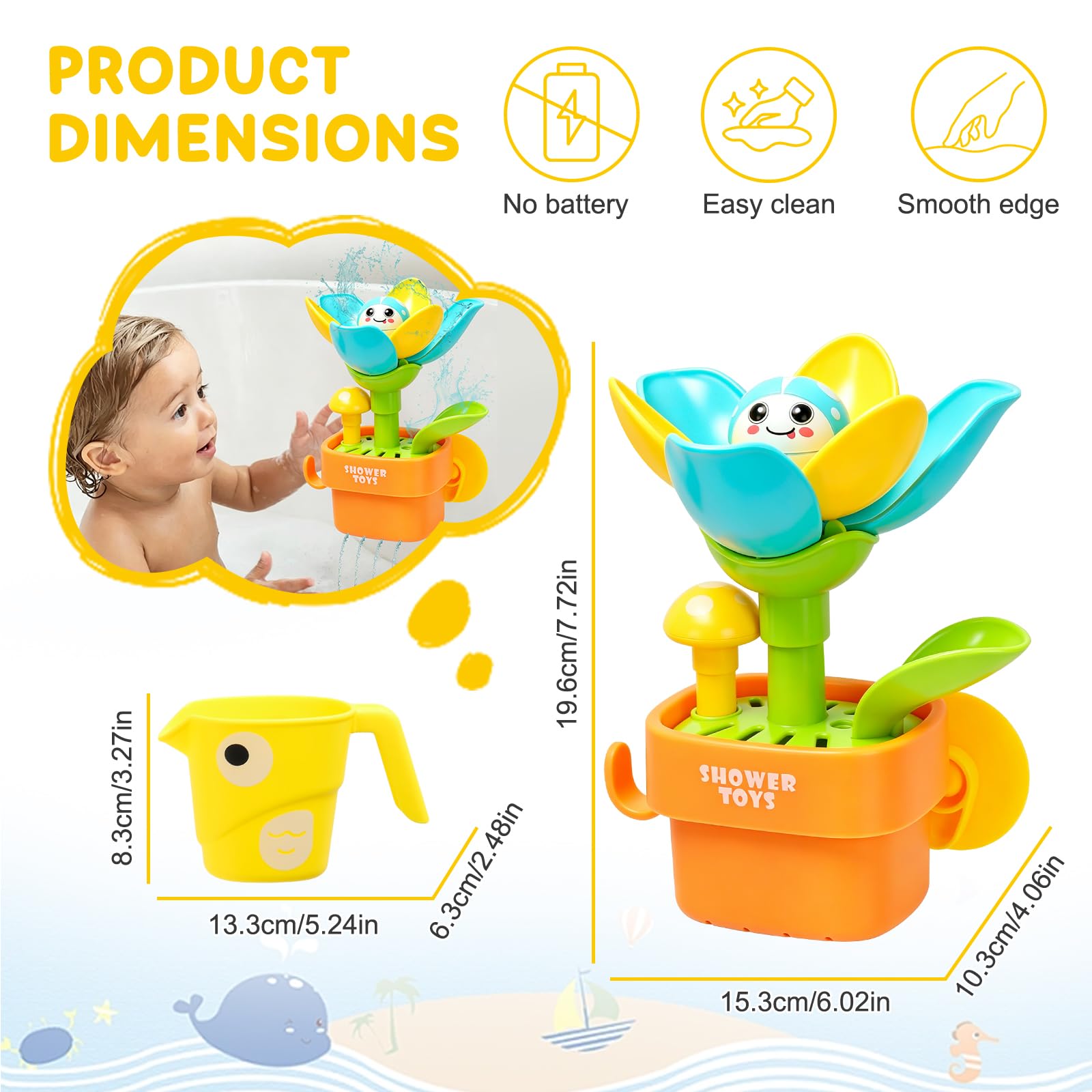 Bath Toys for Kids Baby Waterwheel Bathtub Toy , Toddler Interactive Bath Toys with Strong Suction Cup, Attach to Any Tub or Shower Fun for Bath Time - Great for Boys, Girls (Watering Mushrooms) — view 2