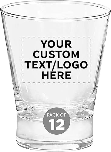 Vasos de whisky con logotipo personalizado, 12 onzas, juego de 12, paquete personalizado a granel, perfecto para whisky, whisky, cóctel, transparente
