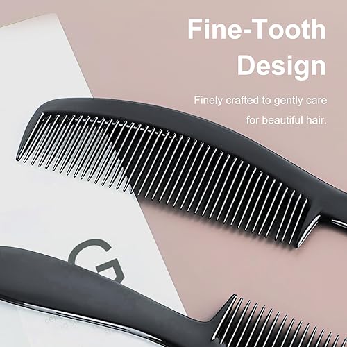 Miniatura 3 de Juego de 10 peines de fibra de carbono negro de alta calidad para mujeres y hombres, peines profesionales de dientes finos y anchos para burlas,