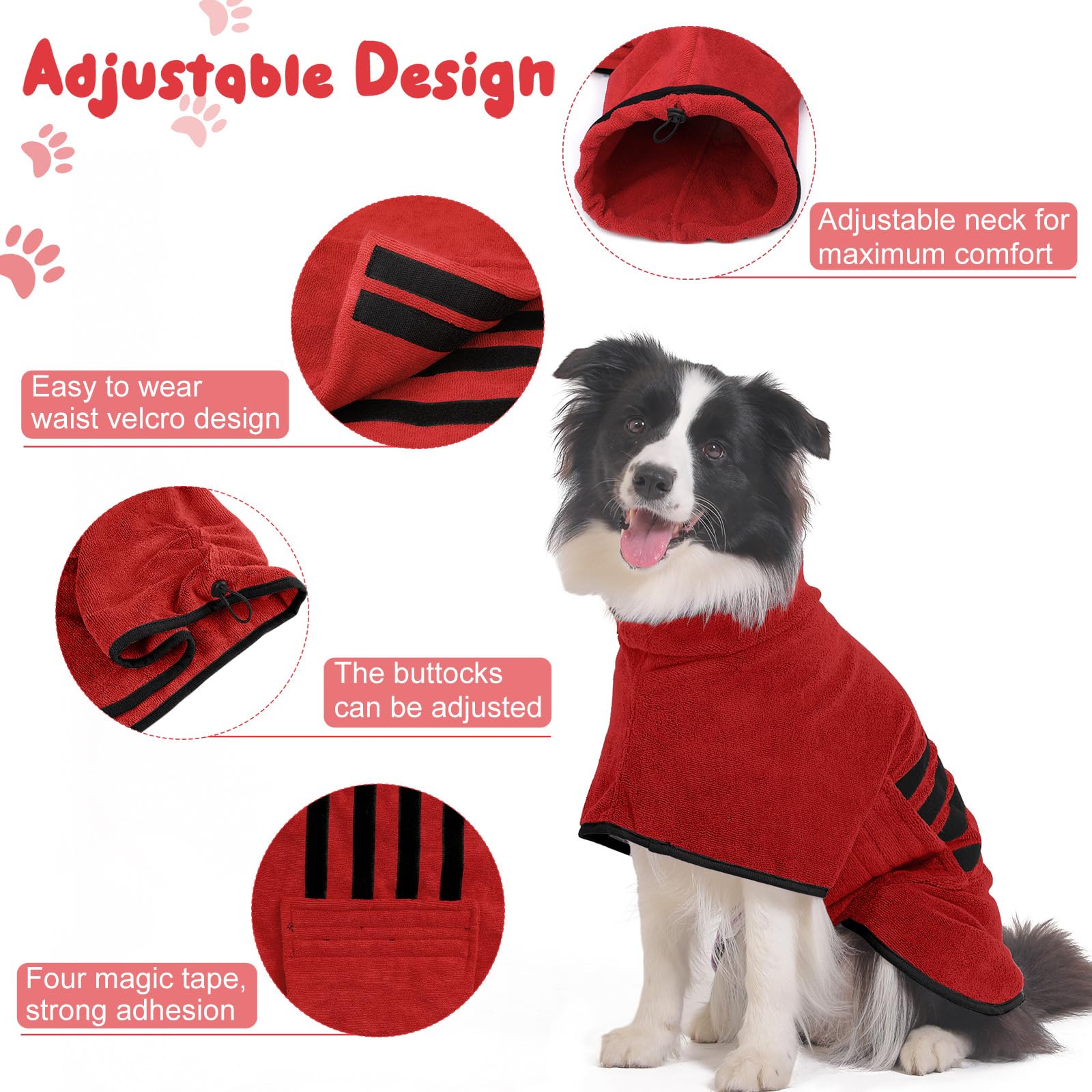 HezzLuv Bathrobe for Dogs Microfibre Dog Bathrobe for Medium and Large Dogs Bath Towel, Dog Towel, Quick Drying - Image 4