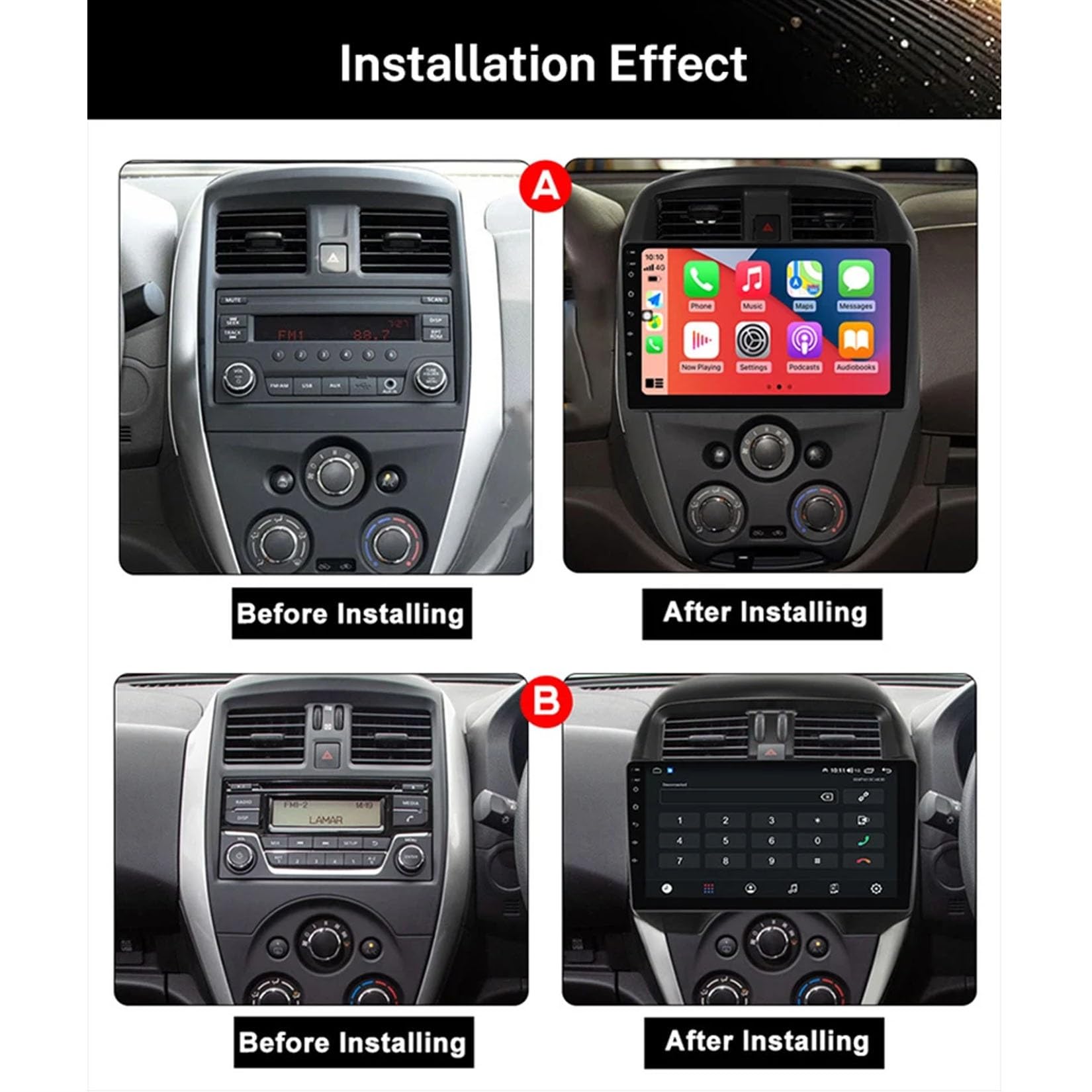 2-calowy, dwudinowy, samochodowy system stereo z systemem Android 15 do Nissana Versa 2014-2020 z kamerą cofania Car Play, sterowaniem z kierownicy, Bluetooth, GPS, radiem FM i Wi-Fi (C1 2+3