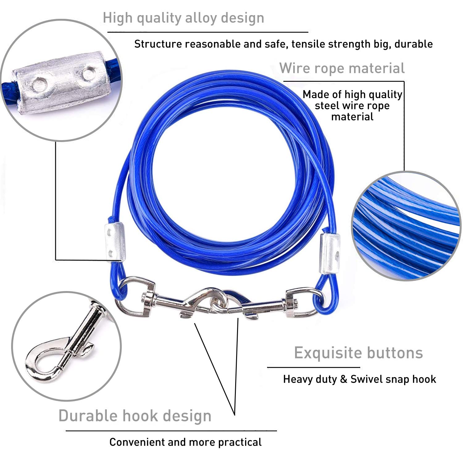 Dog Tie Out Cable and Anti Rust Spiral Stake , 30ft Outside Leash&Chain for Camping and Yard, 16'' Heavy Duty for Medium-Large Dogs Up to 125 lbs (30FT, Blue) - image 5
