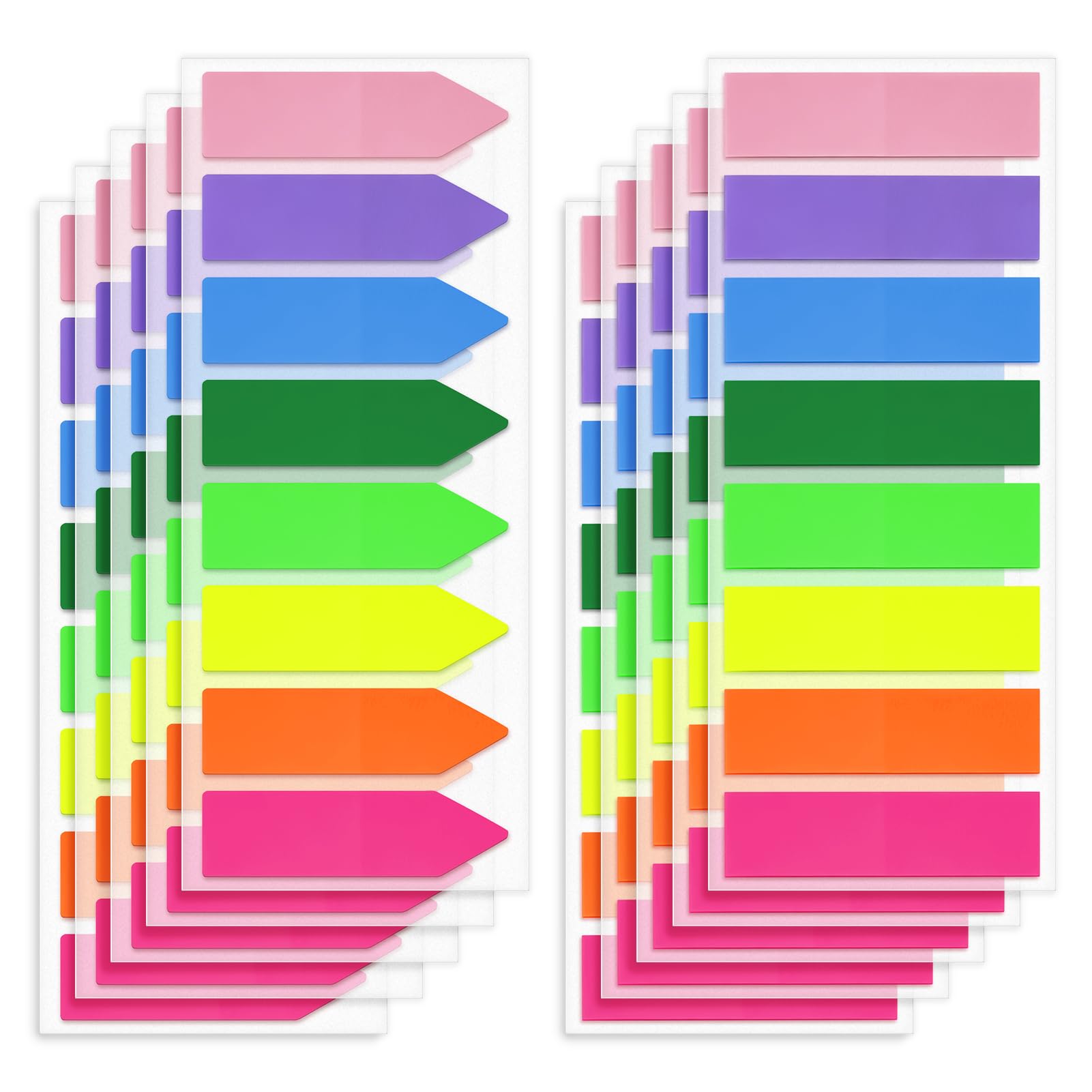 2000 Stück Seitenmarkierungen, helle Klebe-Tabs, durchscheinende Pfeilflaggen für Anmerkungen von Büchern, fluoreszierende Index-Tab-Aufkleber für Notizbücher, Lehrbücher, glänzendes Papier