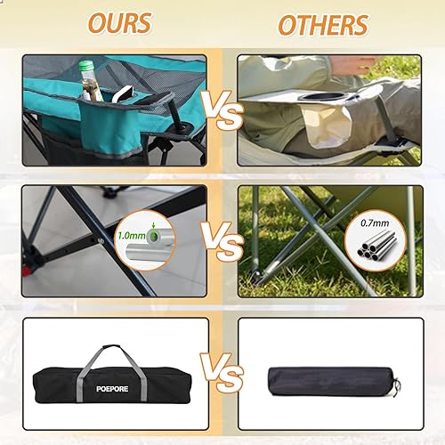 Miniatura 6 de POEPORE Silla de camping reclinable con reposapiés extraíble con reposacabezas, cojín de algodón, sillas plegables ajustables portátiles para