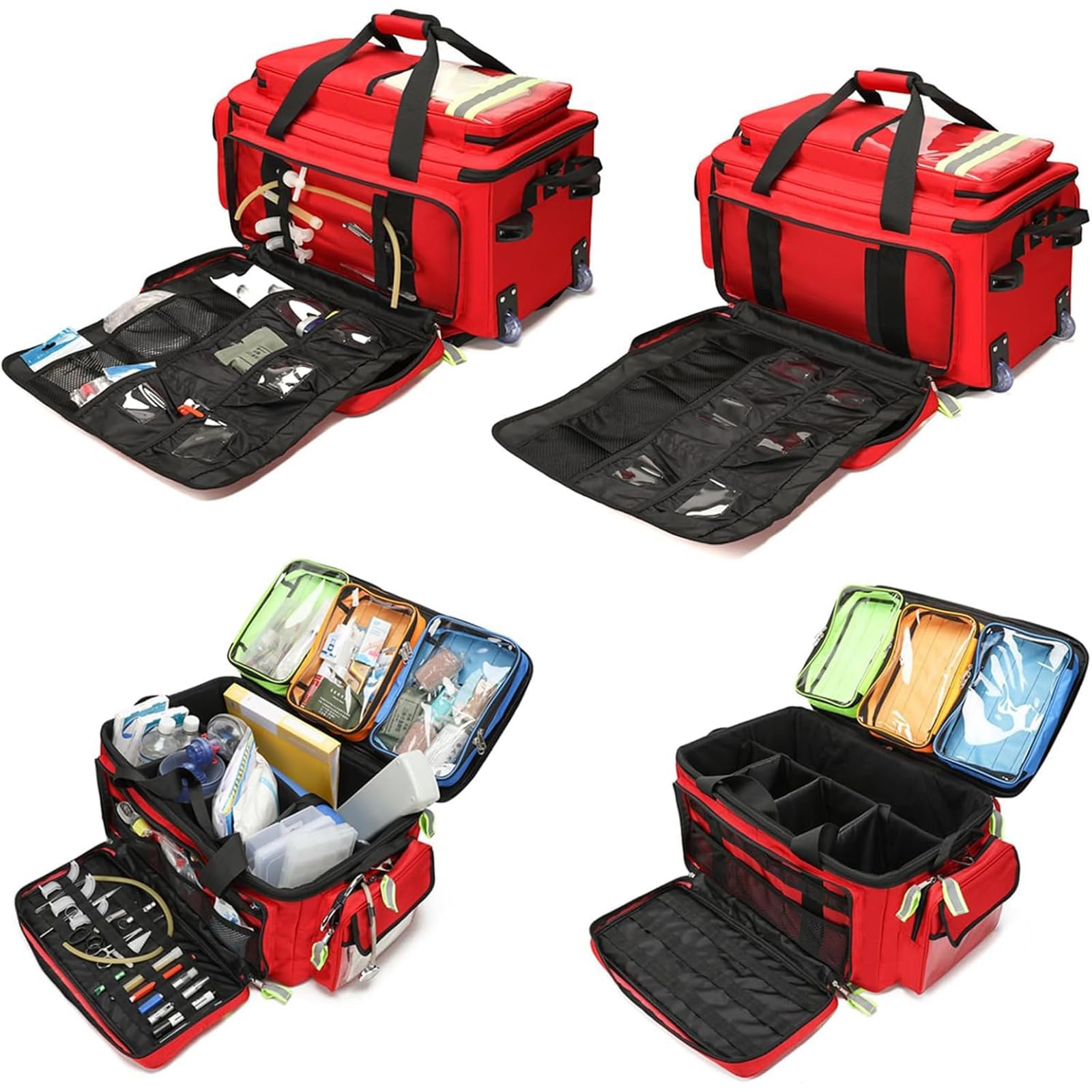 KEhtu Bolso Médico con Ruedas, Bolso De Primeros Auxilios De Gran Capacidad con Particiones Extraíbles, Bolso De Primeros Auxilios Vacío, para Enfermeras Y Médicos En El Hogar