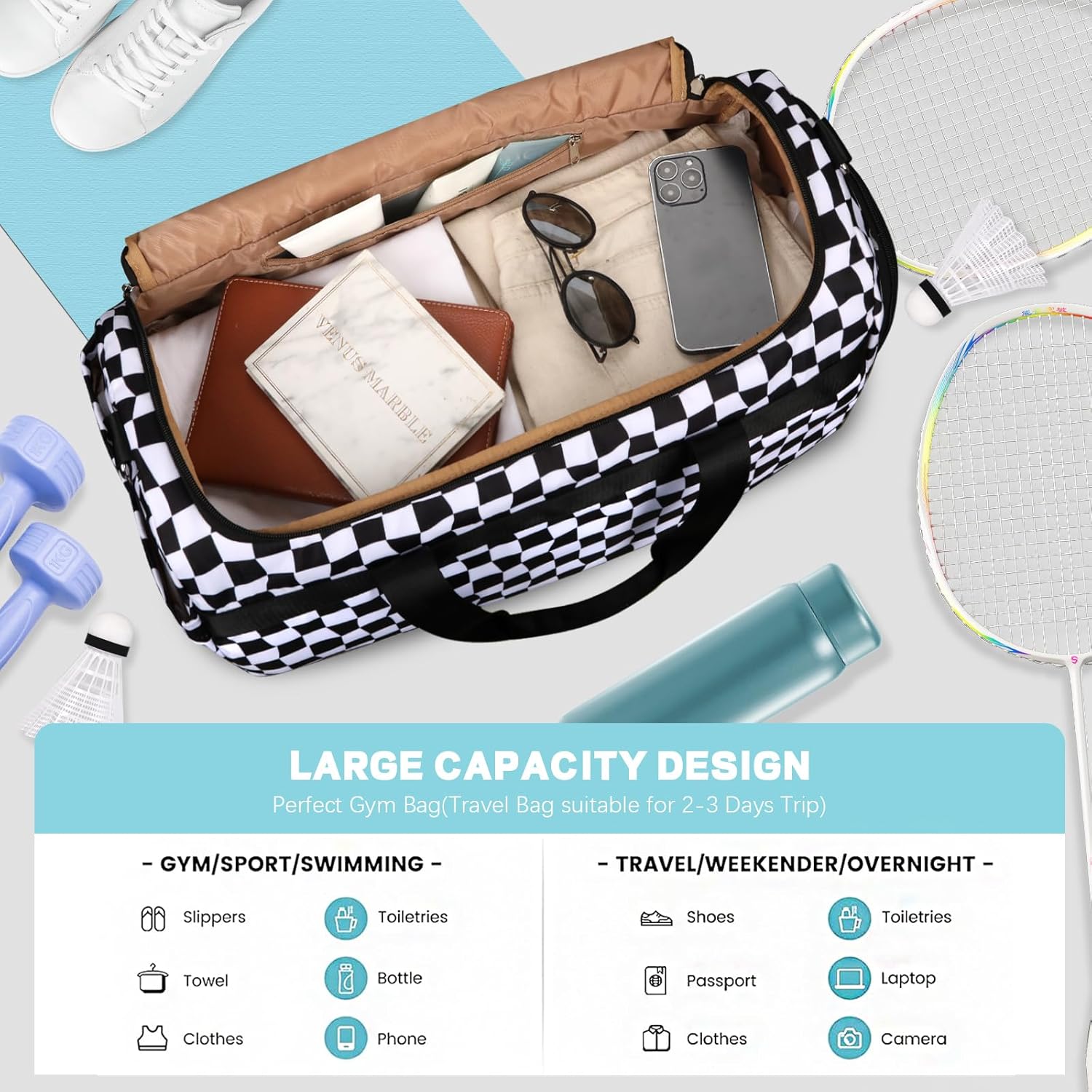 Sports Gym Bag for Men Women, Large Travel Duffle Bag with Shoe Compartment and Wet Pocket, Lightweight Weekender Overnight Bag Fitness Workout Bags for Sports, Gym, Travel - Image 7