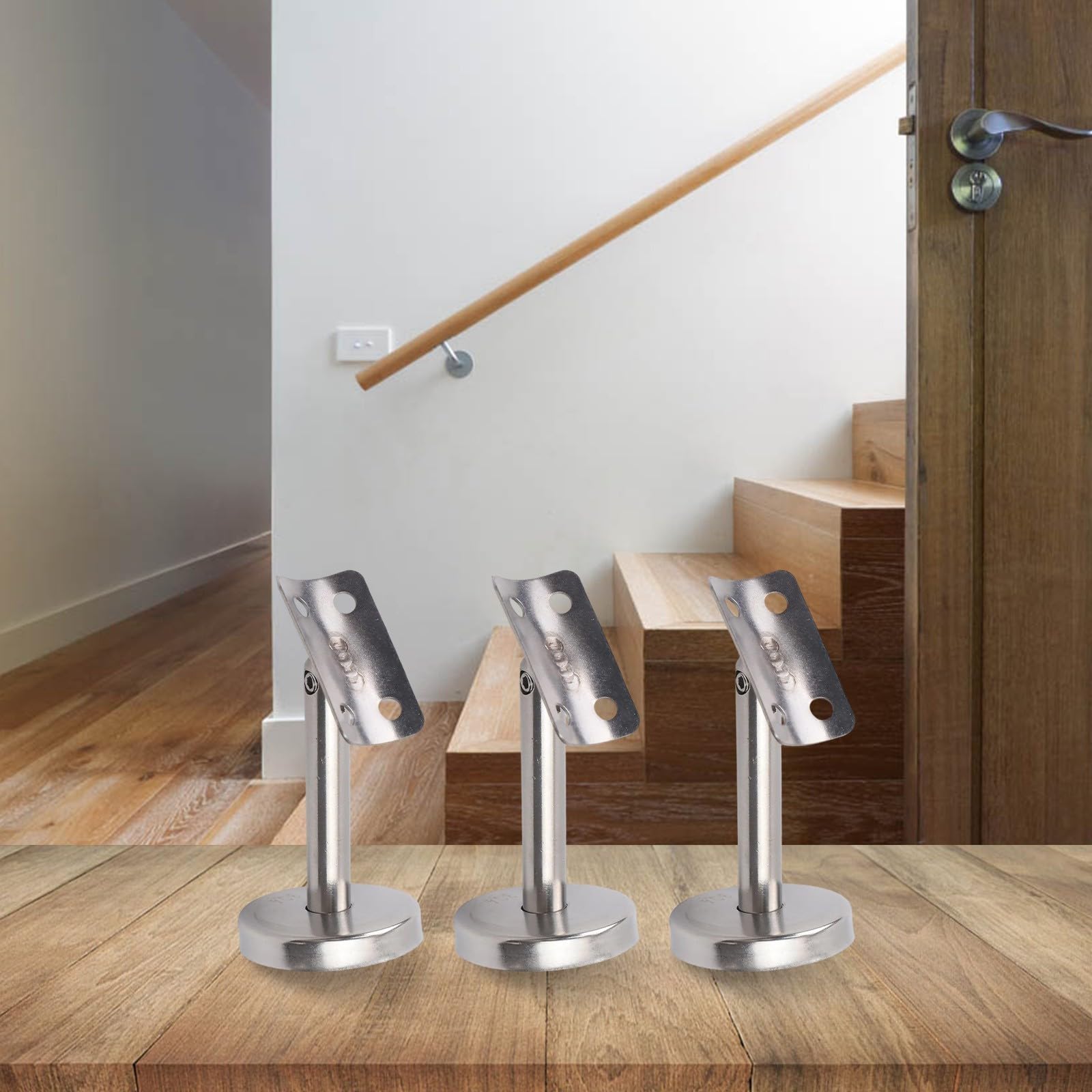 Soportes de soporte para pasamanos, 3 soportes de columna ajustables móviles, soporte de pasamanos de acero inoxidable 304, para escaleras seguras (80 mm-A)