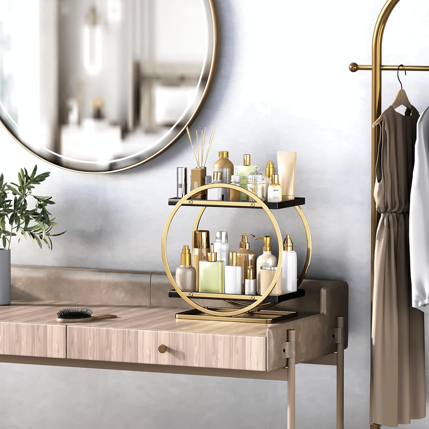 YIWANFW Organizer per trucchi e cosmetici, organizer da bagno per la cura della pelle, organizer per profumi, organizer per comò, vassoio per cosmetici a 2 livelli per organizer da bagno, organizer da
