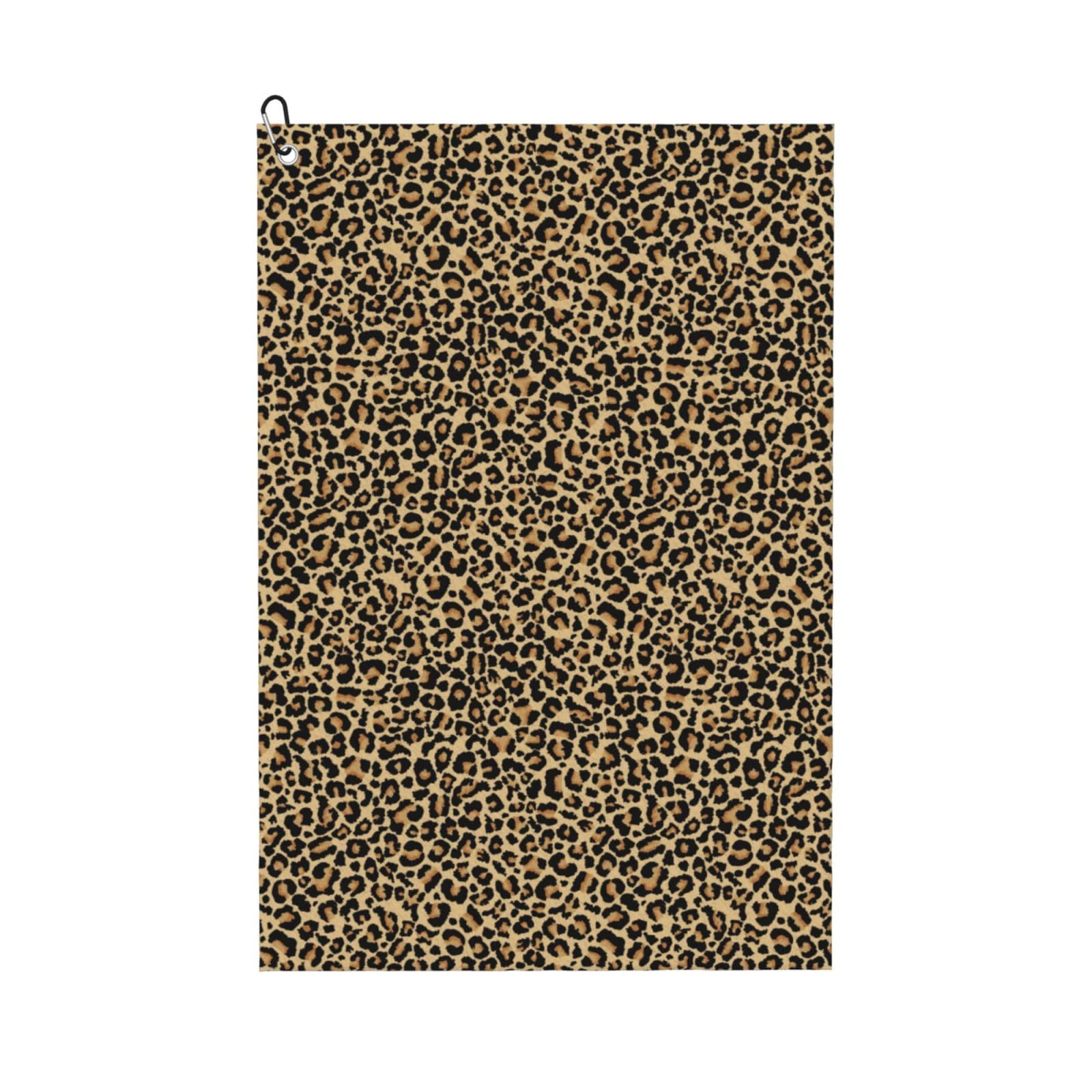 AOOEDM Leopard Print Print Golf Towel with Carabiner Clip Absorbent Microfiber Golf Towel for Cleaning Golf Ball Club Putter Iron for Golf Bag Trolly Belt Loop 16" X 24"