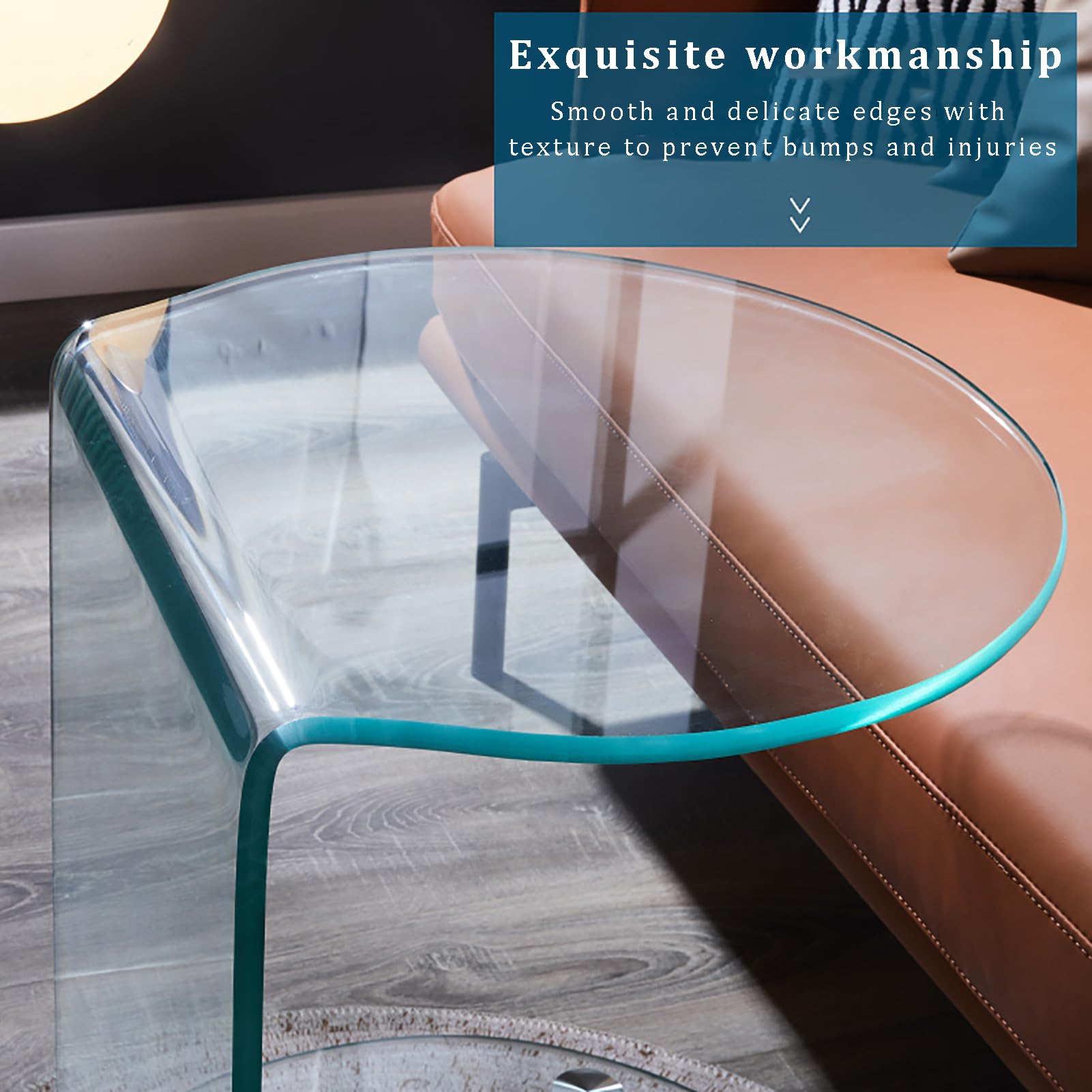 Mesa auxiliar con ruedas en forma de C, moderna mesa auxiliar de 2 niveles con estantes de almacenamiento, mesa de centro de vidrio templado transparente para sala de estar y dormitorio