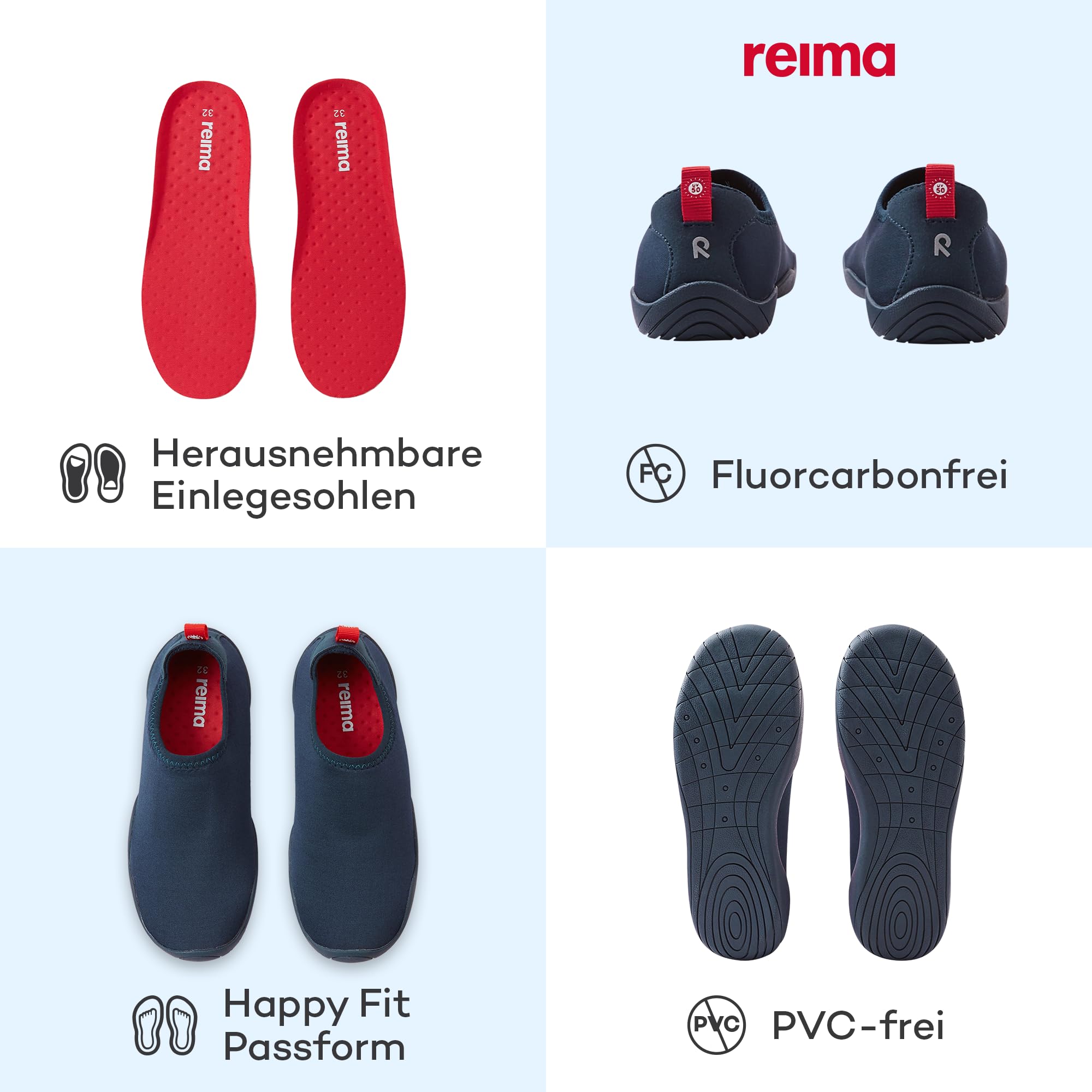Reima Lean Wasserschuhe für Kinder - Leichte, atmungsaktive, Flexible, rutschfeste Aquaschuhe für Kinder - UV50-Schutz, maschinenwaschbar, umweltfreundliches Design - Navy, 29