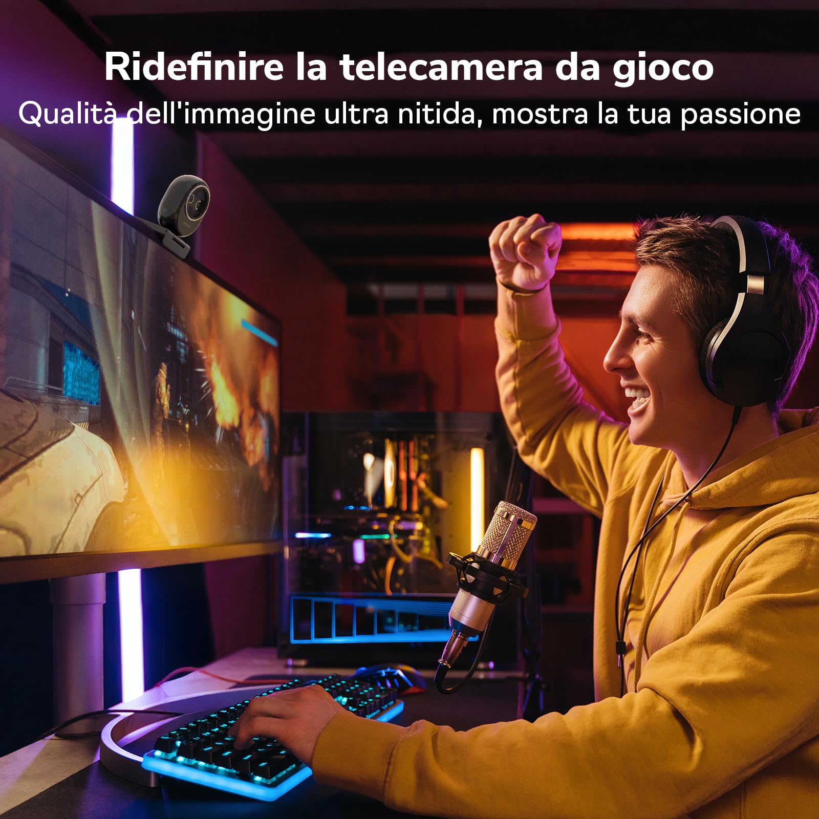 EMEET Piko+ Webcam 4K, la Prima Webcam 4K con Doppia Fotocamera AI al Mondo, 3 Microfoni e 3 Modalità Audio, Cover Magnetica per la Privacy Panda, per Gli Streamer Live