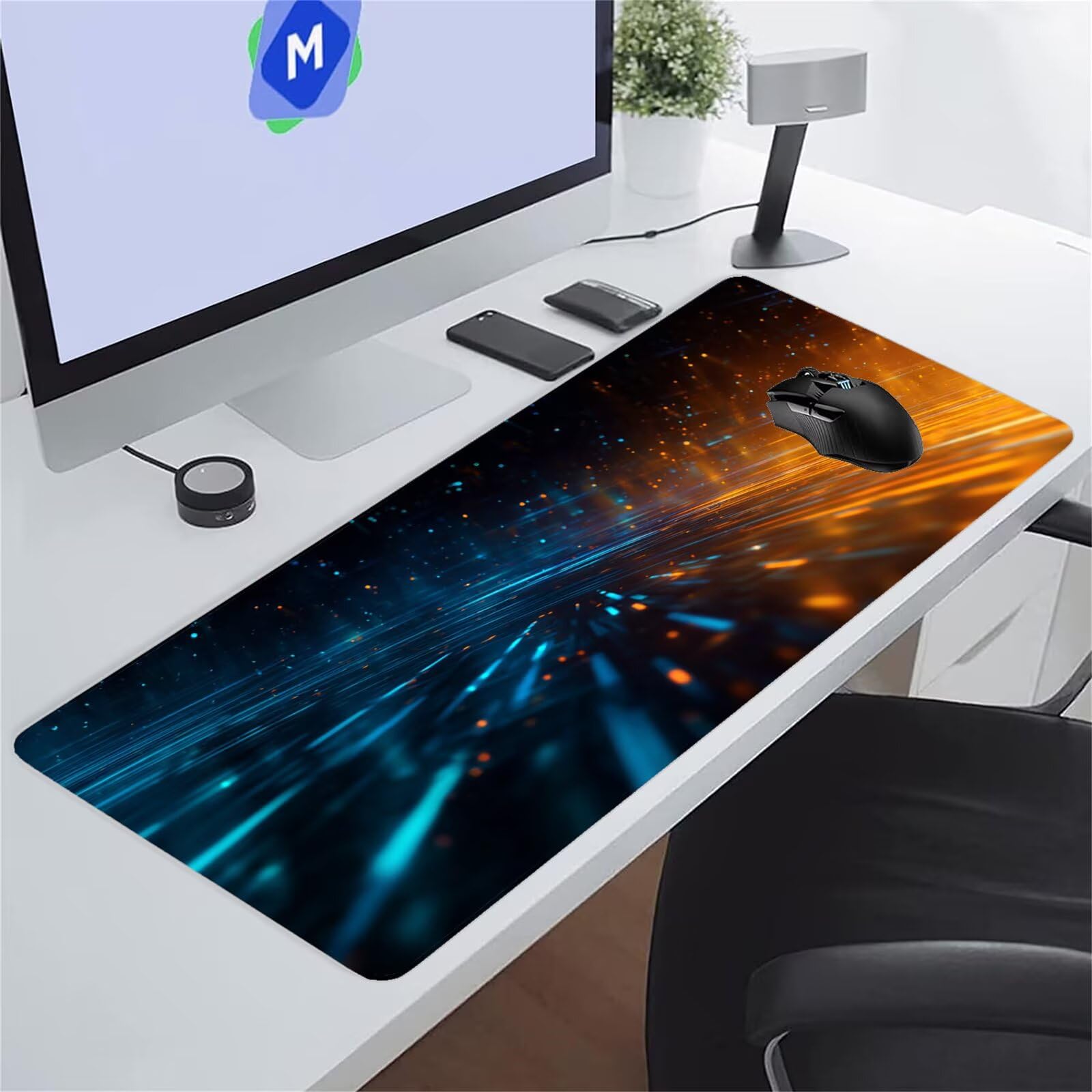 Tapis de Souris XXL Gaming Bleu Jaune Abstrait Tapis de Souris Gamer 1500x800x2 mm Grand Tapis de Bureau avec Base en Caoutchouc Antidérapante pour Bureau, Études, Gaming