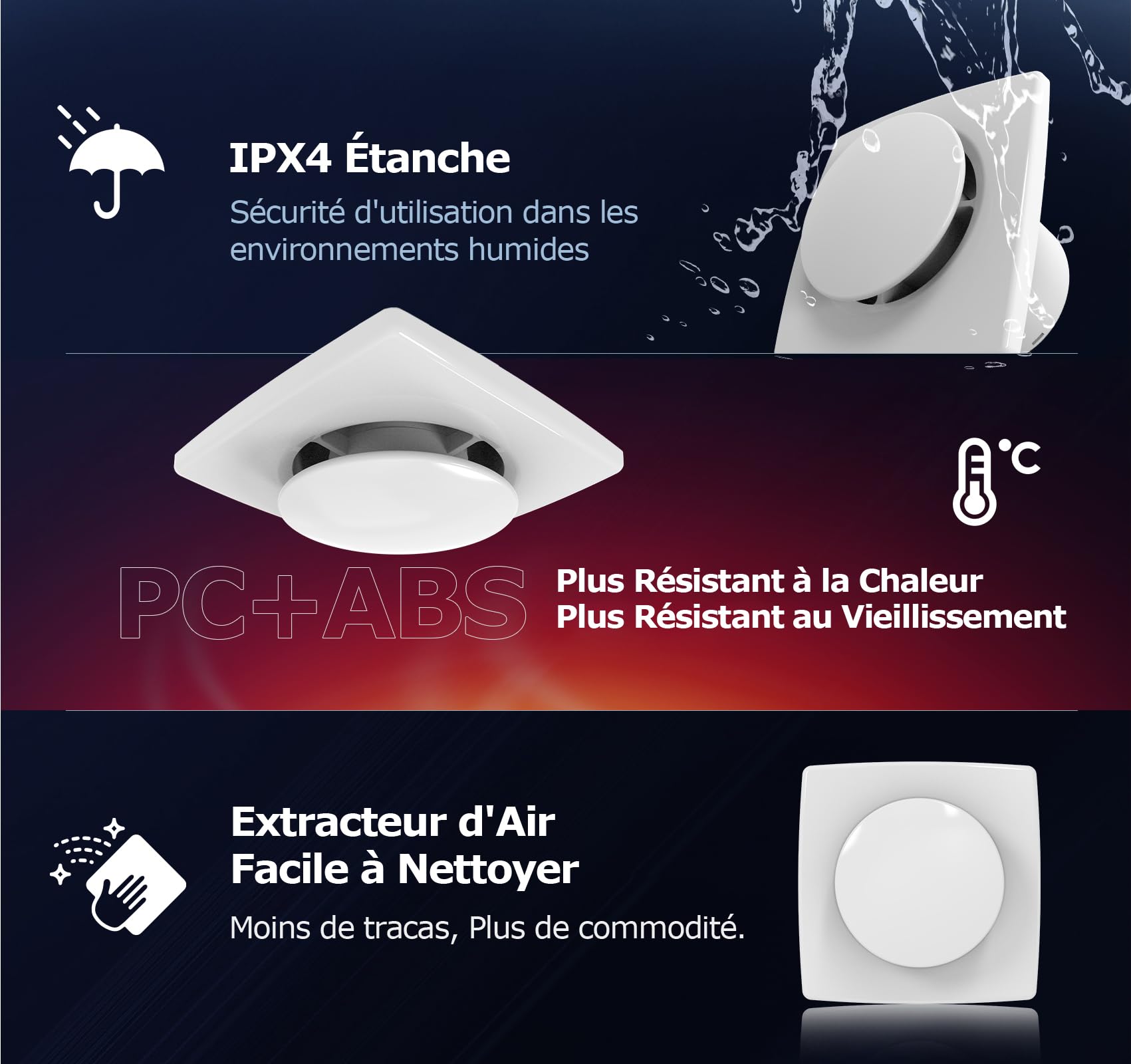 Extracteur d'Air 100mm Silencieux Puissante Ventilation, 130m³/h Ventilateur Amélioré Économe en Énergie, VMC Salle de Bain IPX4 Étanche, Idéal Aerateur dAir pour Salle de Bain, WC, Garage