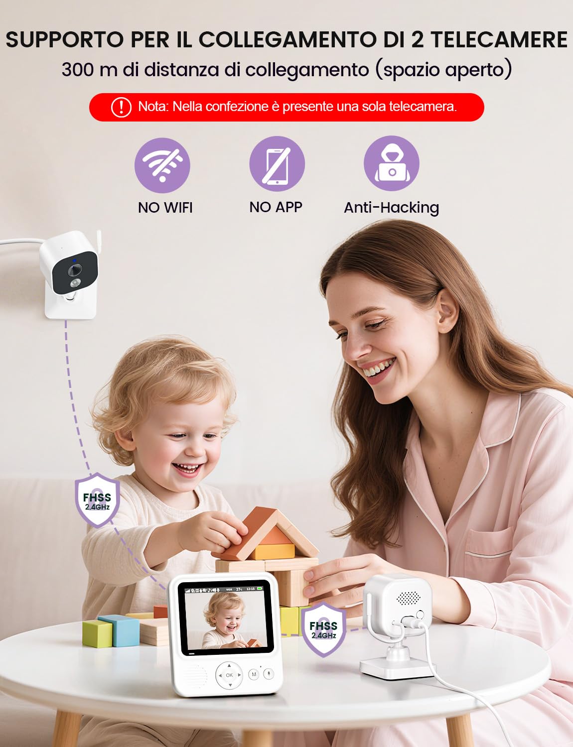 OBVHNUA Baby Monitor Video e Audio 2,8" 720P LCD IPS 2000mAh USB-C Baby Phone con Zoom Digitale VOX Visione Notturna Comunicazione Bidirezionale Sensore Ninna Nanna
