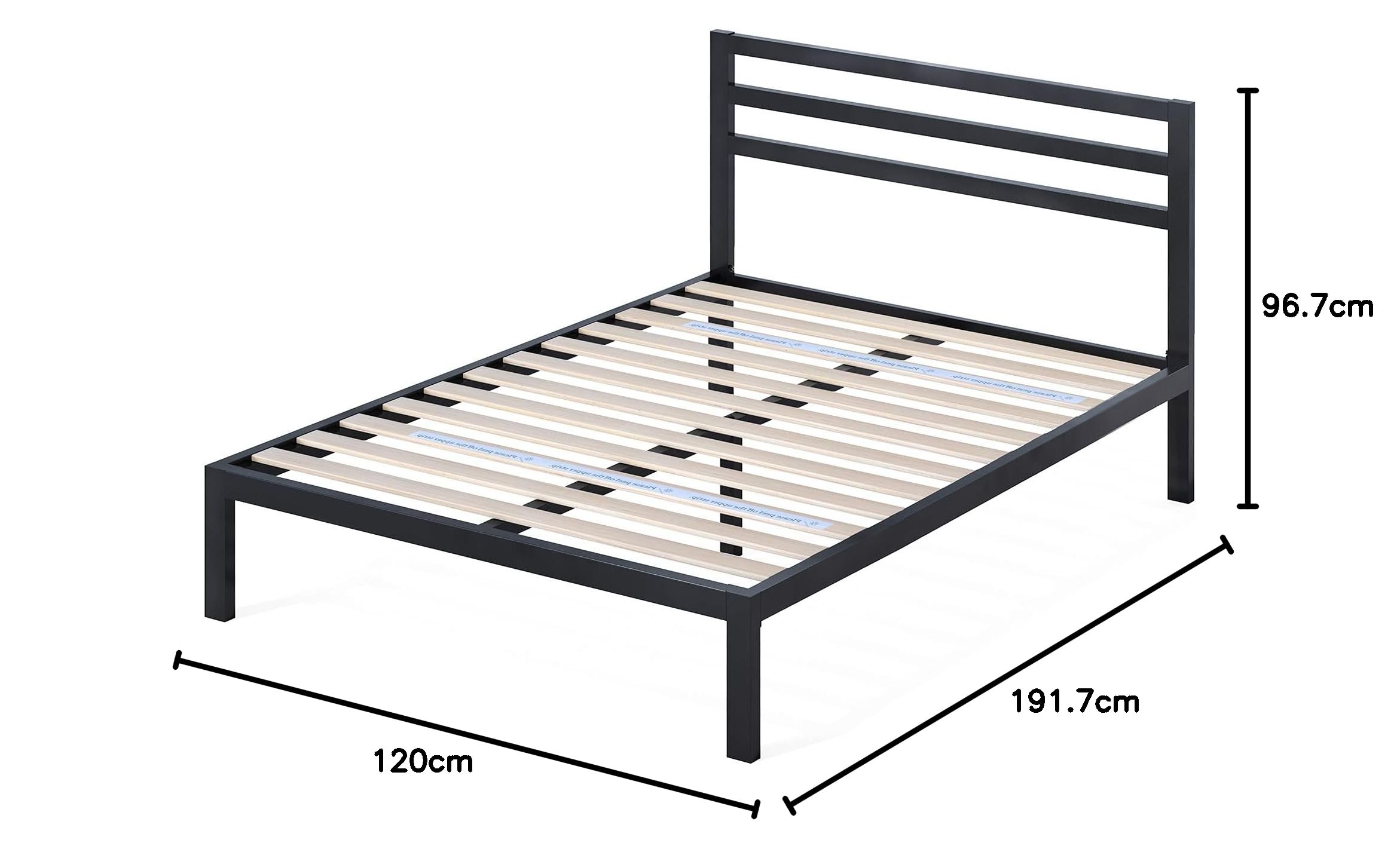 Zinus Mia Struttura Letto 120x190 cm con Testiera in Metallo - Altezza 36 cm - Letto Una Piazza e Mezza con Doghe in Legno e Spazio Sottostante - Facile da Montare - Nero