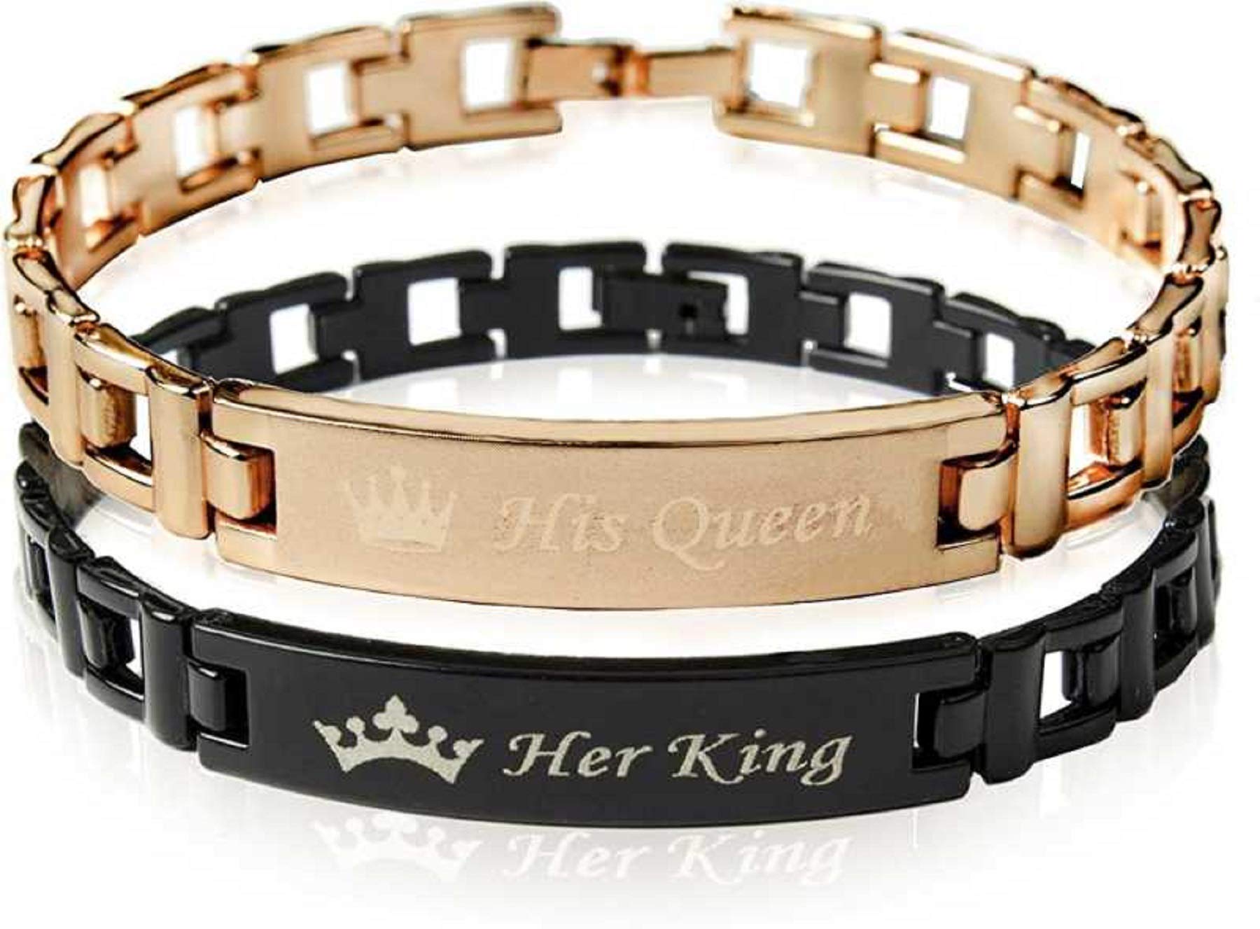 rsp unique King & Queen Couple Bracelet Attractive Design For Lovers For Unisex Adult (Black-Gold) (B08TTFMYWZ) Amazon Price History, Amazon Price Tracker
