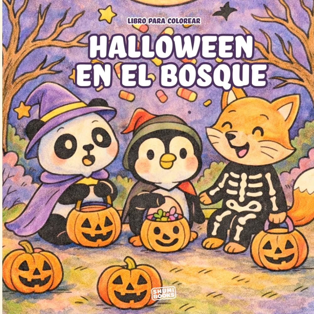 Halloween en el bosque: Libro para colorear infantil con más de 40 ilustraciones con animales disfrazados