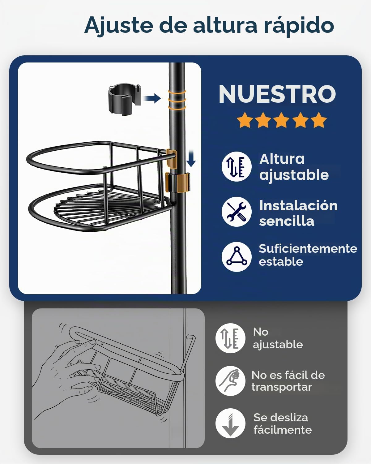 HAMITOR Estantería Baño Ducha Telescópica de 4 Pisos, Ángulo de Metal para Cuarto de Baño, sin Taladrar, Almacenamiento para Champús, Jabones y Geles de Ducha, Longitud Regulable 121-314 cm, Negro