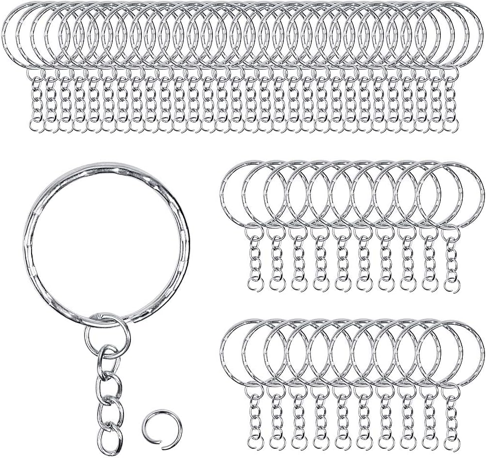 50 Pieces Metal Key Rings with Chains and Small Round Split Rings for Organizing Keys and Making Craft 1.4 * 28mm Silver
