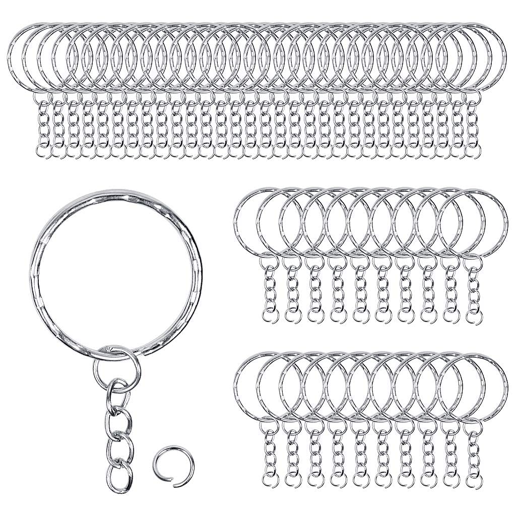 50 Pieces Metal Key Rings with Chains and Small Round Split Rings for Organizing Keys and Making Craft 1.4 * 28mm Silver