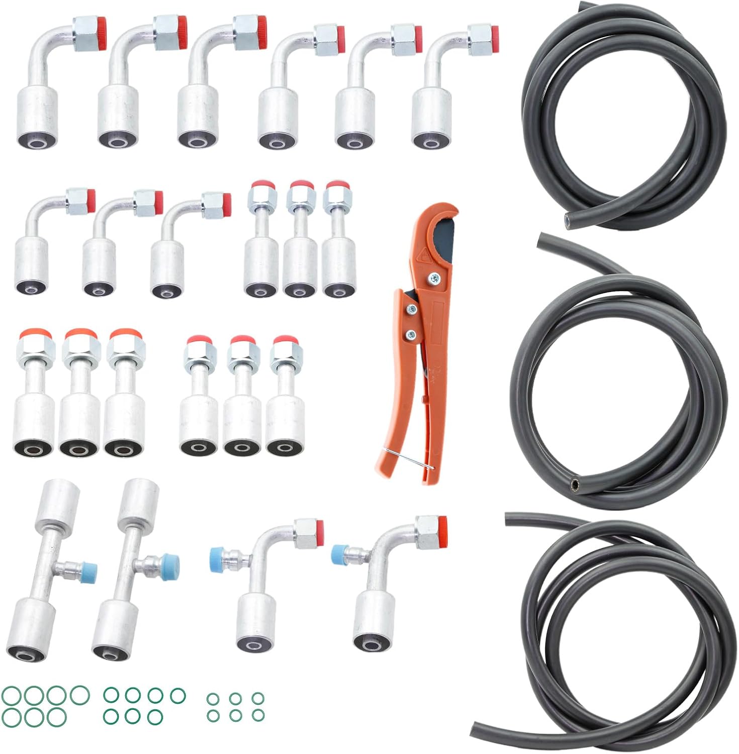 ASTROSYNC 9.5ft Universal Air Conditioning Hose and Fitting Kit Includes #6#8#10 AC Hoses and #6#8#10 AC Fittings and pipe cutter